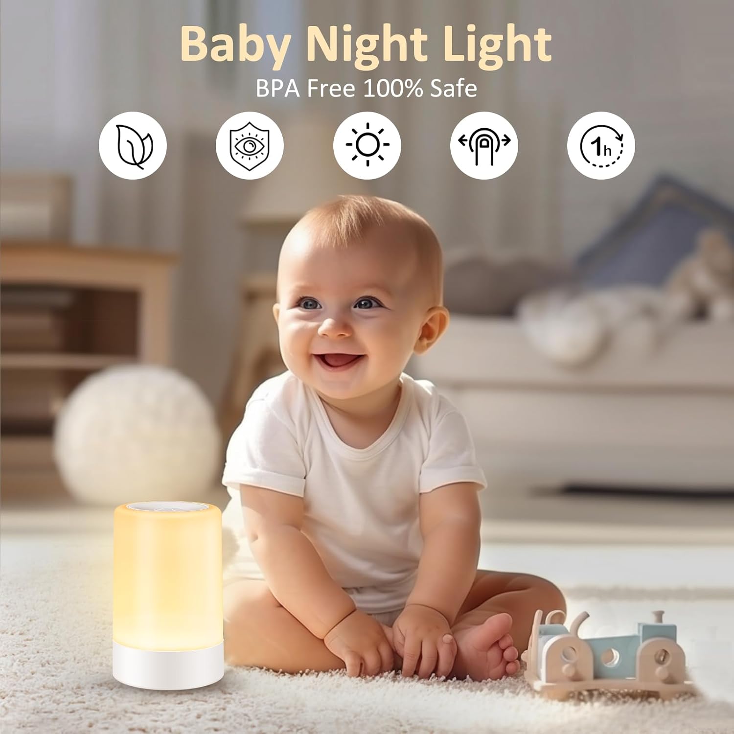 Detalle de G Keni Nursery Night Light for Baby: USB rechargeable, dimmable with memory, warm LED for bedtime