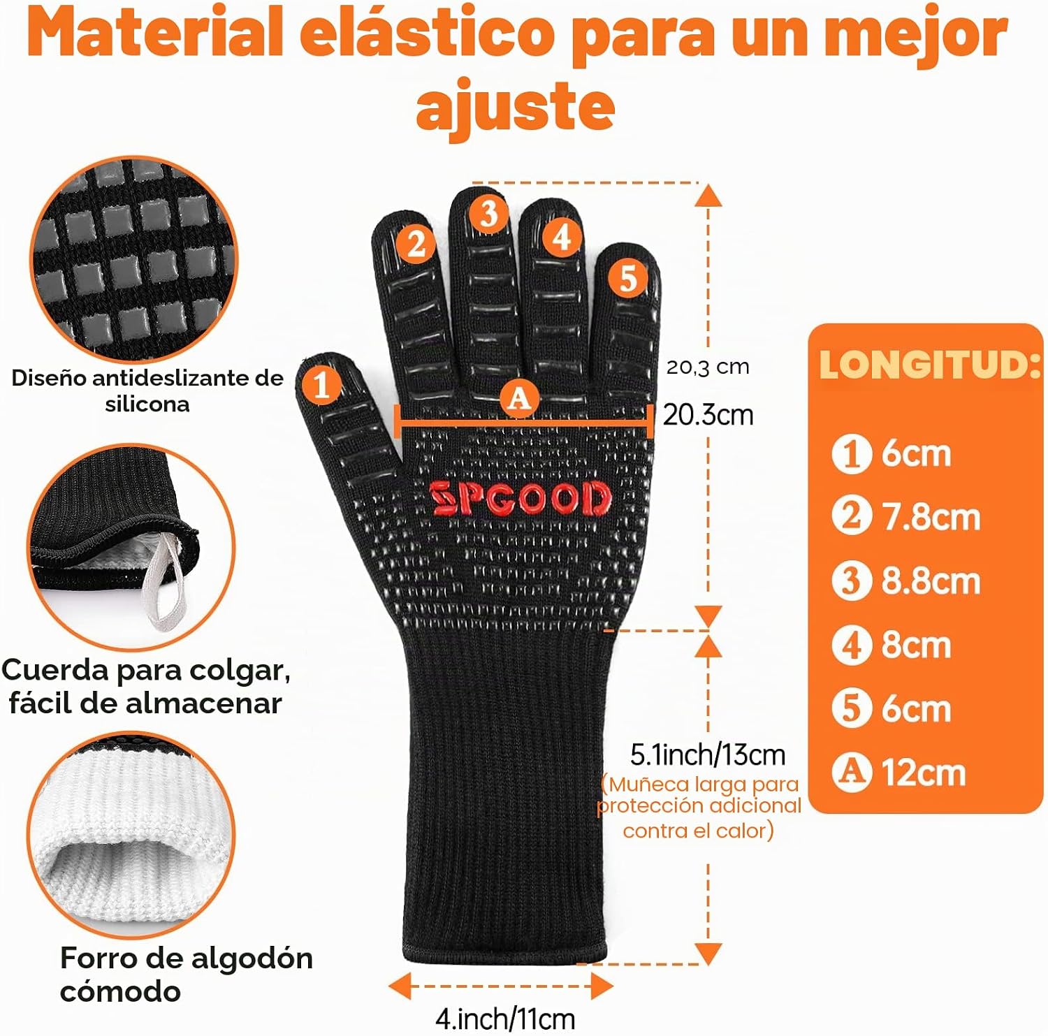 Detalle 2 de SPGOOD Guantes BBQ 800 ℃ L/XXL