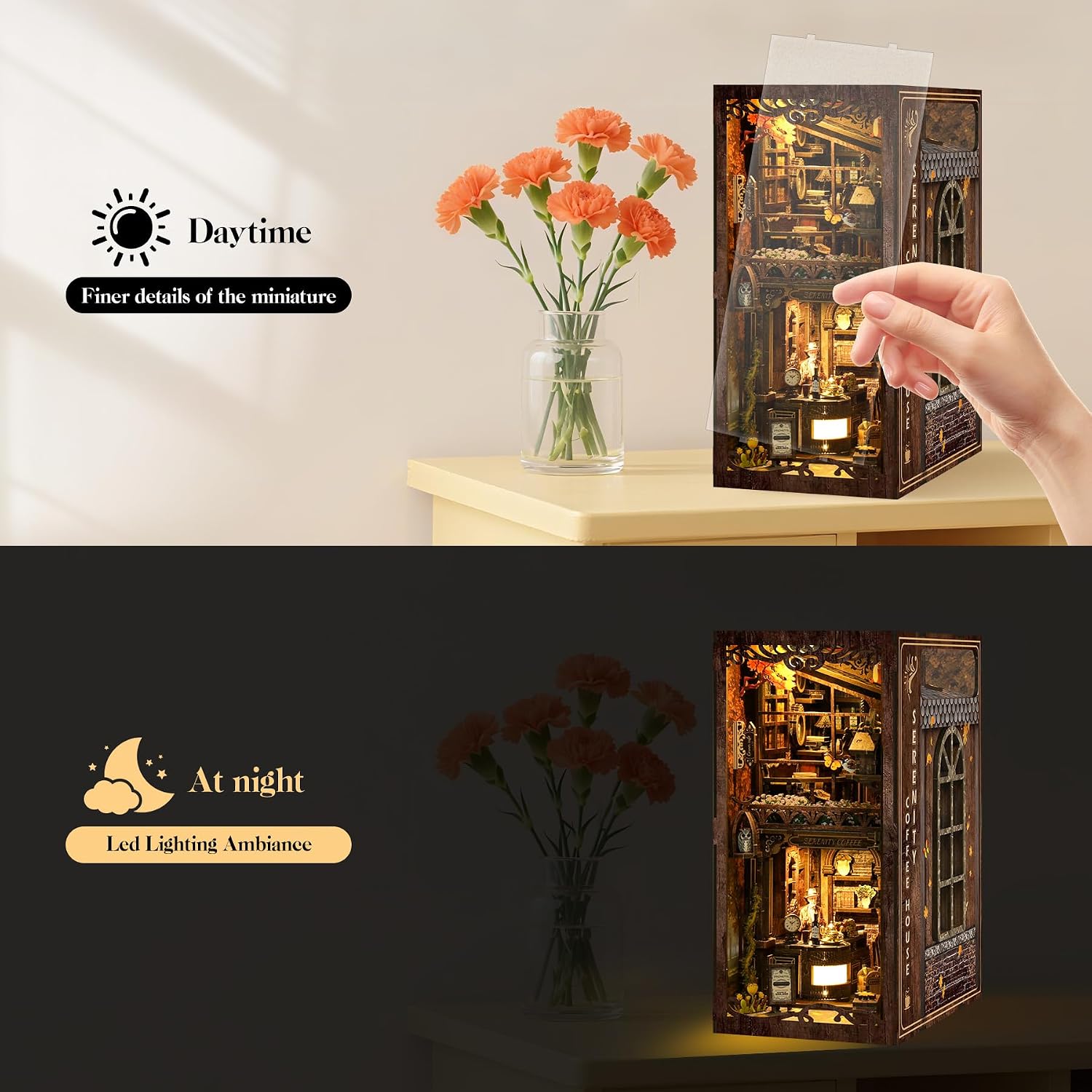 Detalle de LUMYCE Kit Book Nook DIY per Adulti: Diorama in Miniatura con Luci LED per Librerie e Scrivania