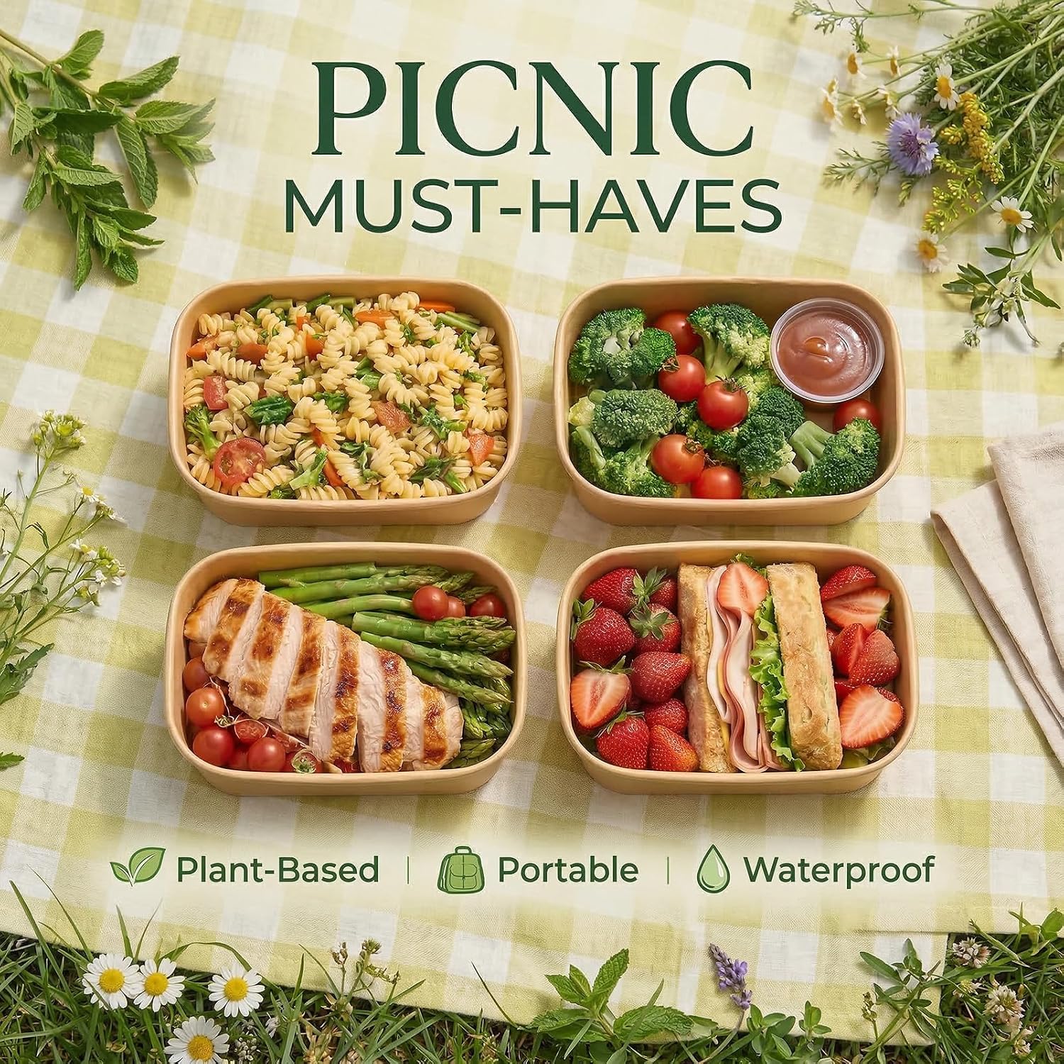 Detalle de TOPtoper 50 Pack 30 oz Disposable Meal Prep Containers with Lids and Forks