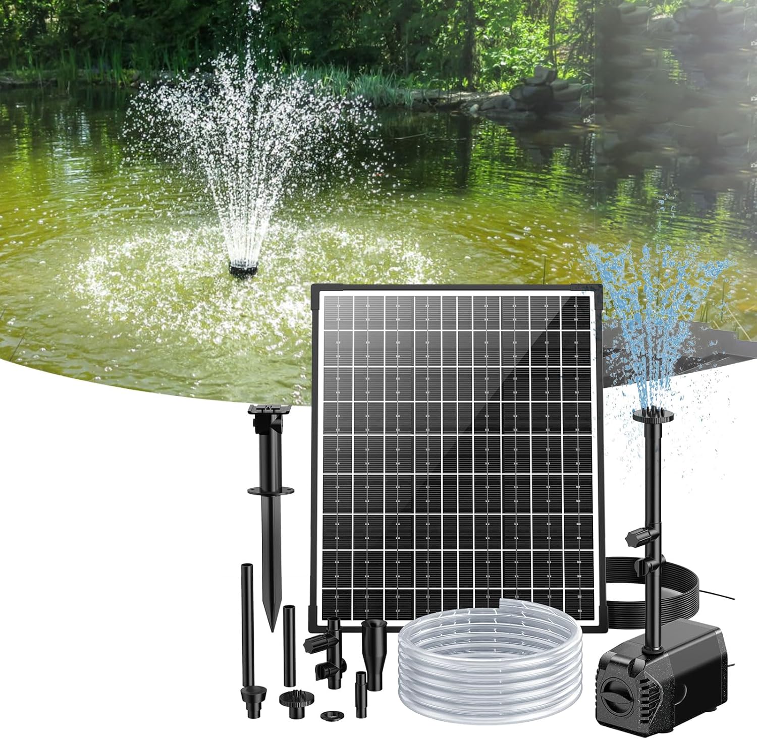 POPOSOAP 30W Solar Pond Pump with 430GPH Flow and Diverter Valve