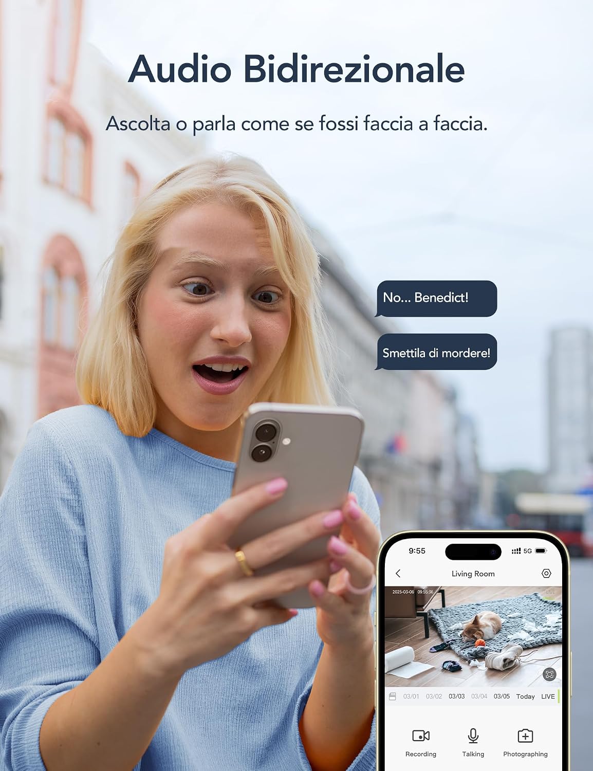 Thumbnail 3 de GNCC 2K 3MP Telecamera Wi-Fi Interno Pack da 2 — visione notturna, copertura 360°