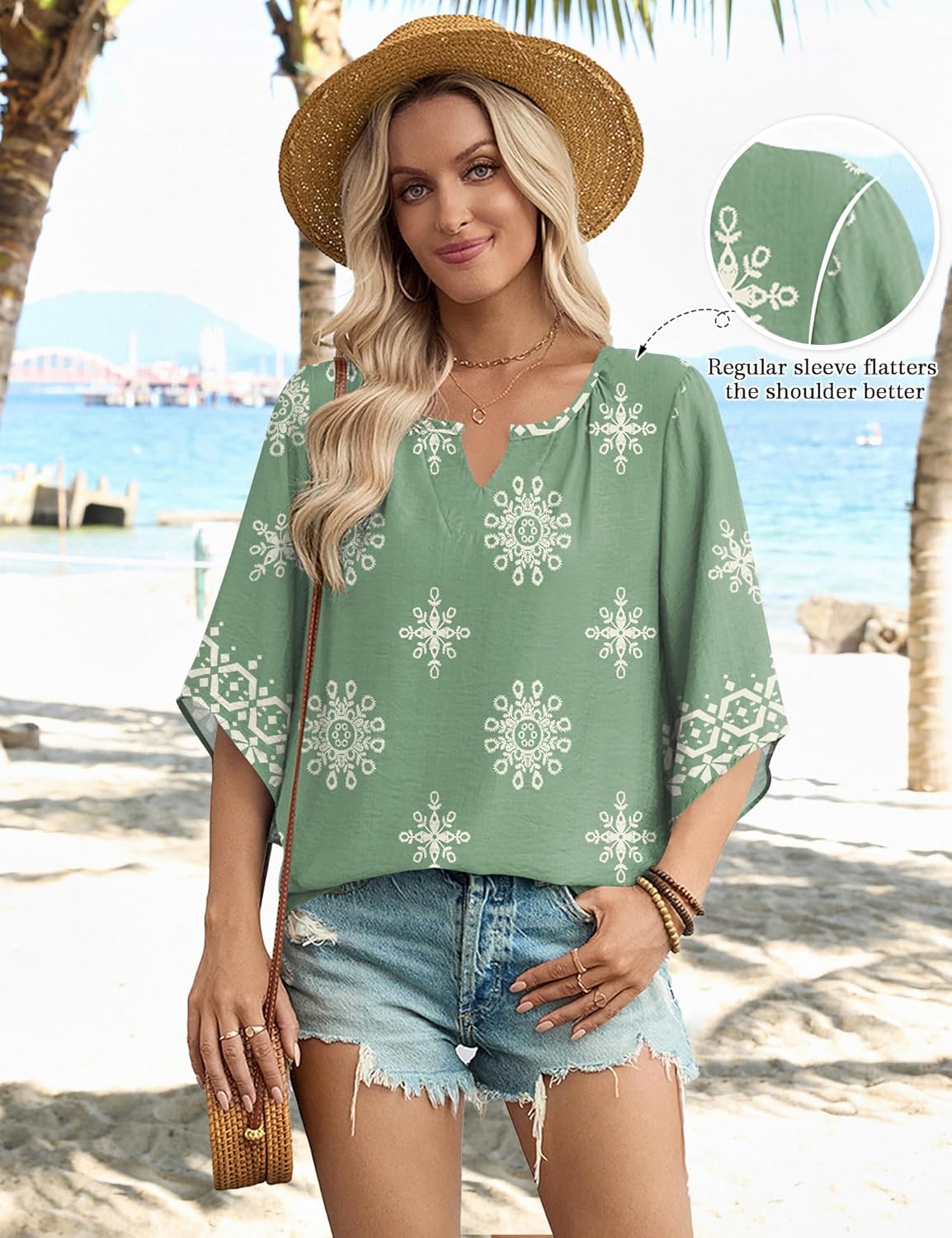 Thumbnail 1 de LOMON Women’s 3/4 Sleeve Boho V-Neck Tunic Top (S–3XL) — Lightweight & Breathable