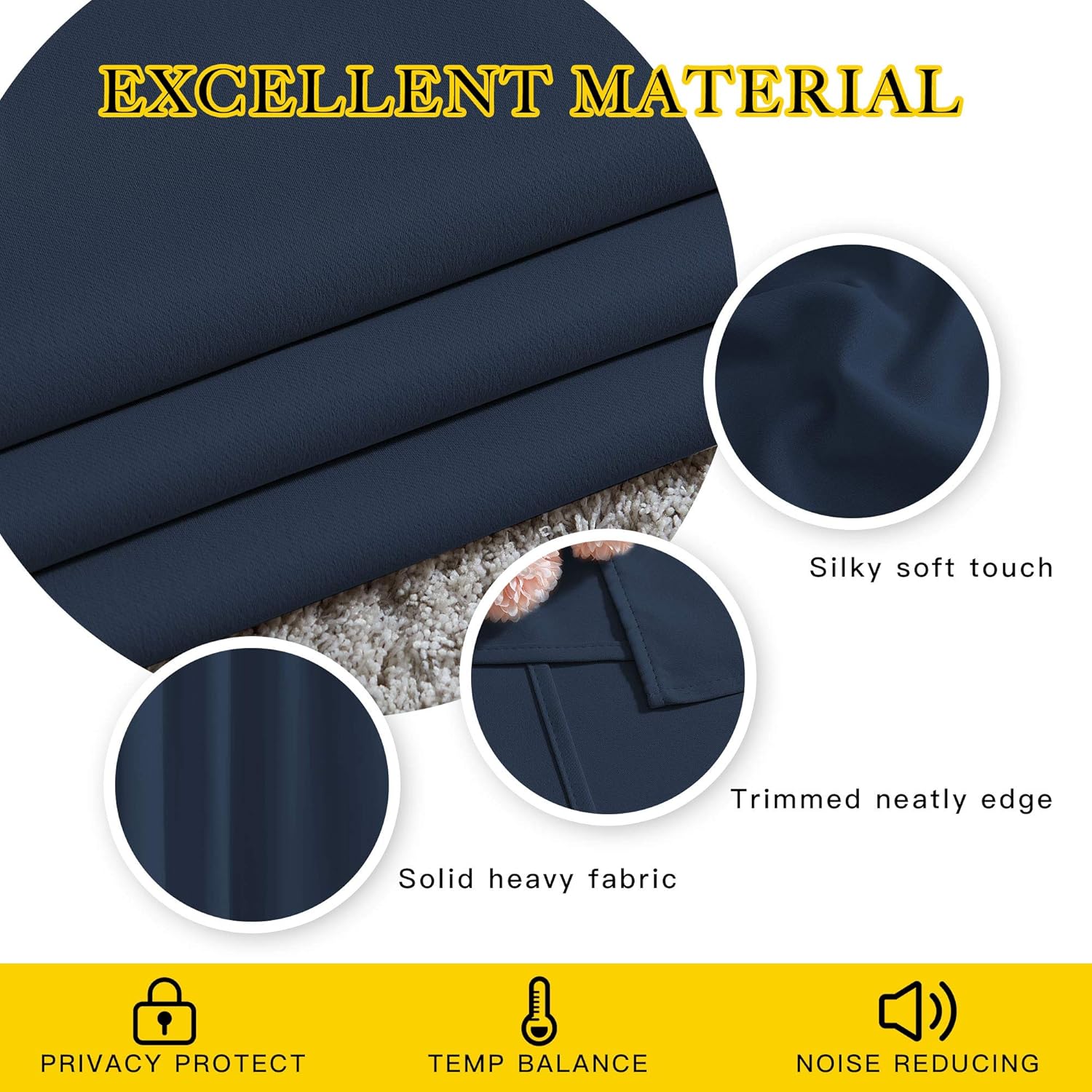 Thumbnail 3 de NICETOWN Blackout Curtain Panels 72" (Navy) — Thermal Insulated Grommet Drapes, 1 Pair
