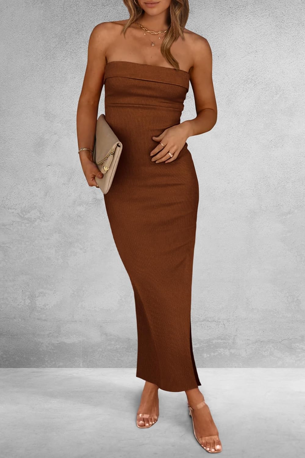 Thumbnail 5 de PRETTYGARDEN Strapless Ribbed Bodycon Maxi Dress with Side Slit