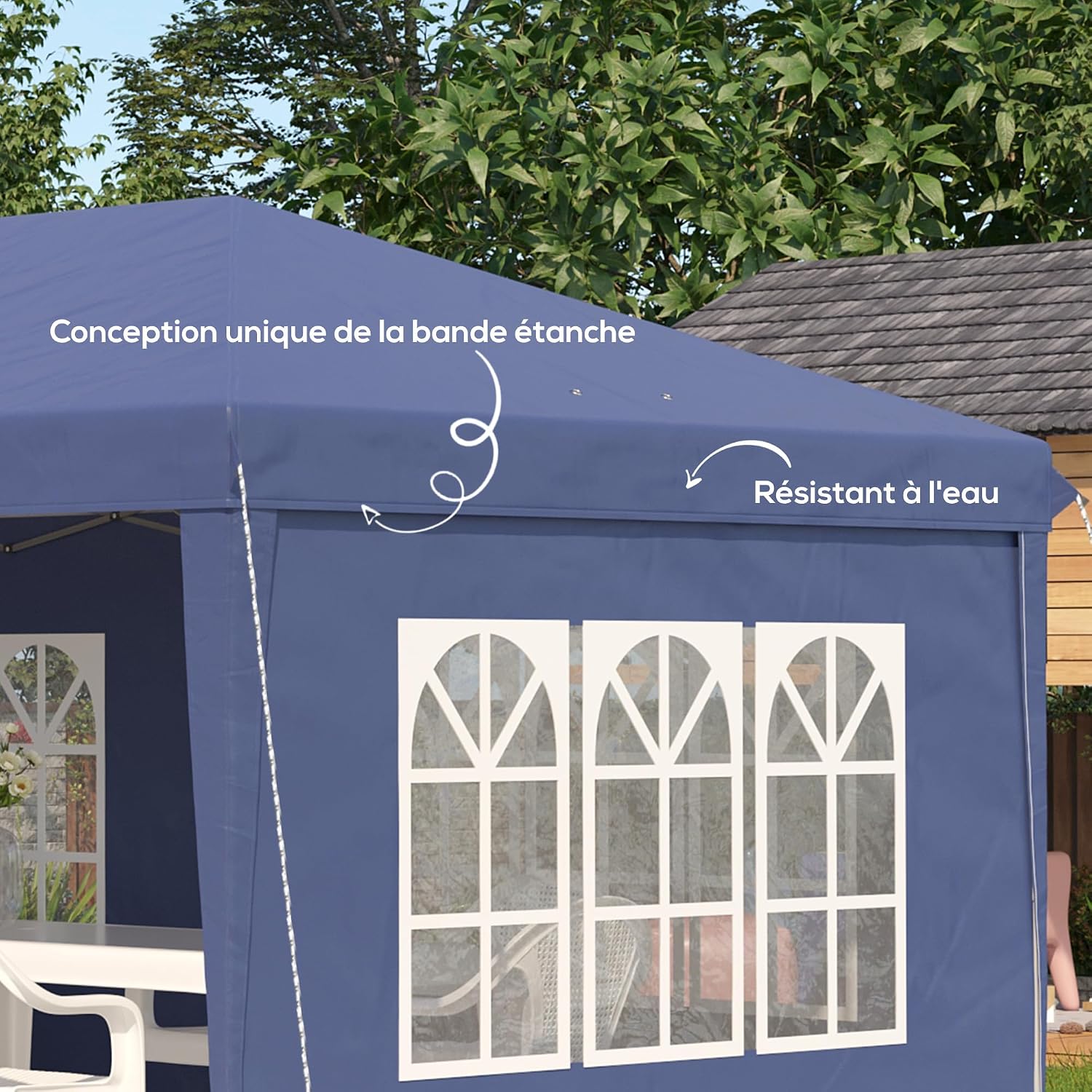 Detalle de Outsunny Tonnelle de Jardin extérieure Pop-up Pliante 3x6 m – Barnum 3 côtés démontables, blanc