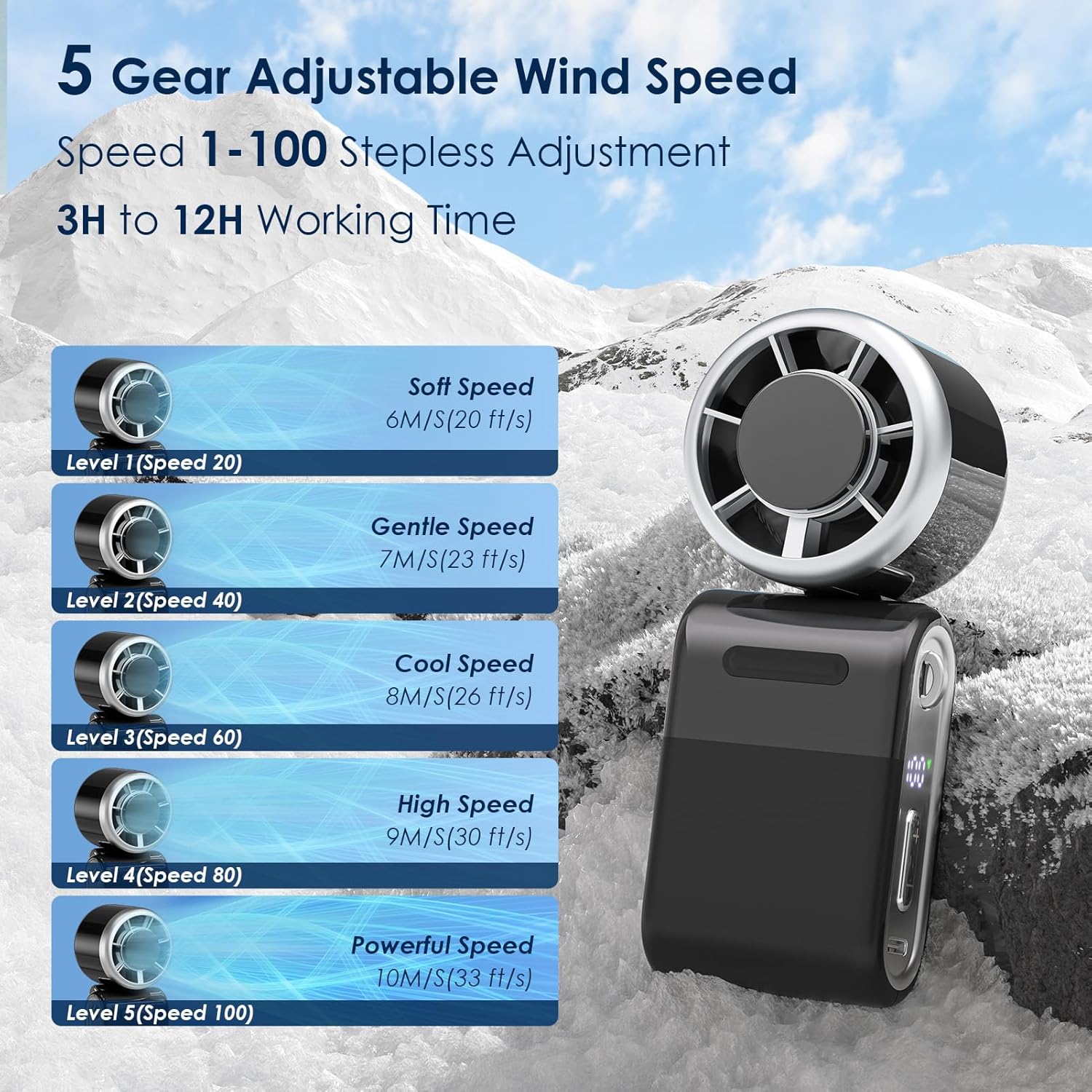 Thumbnail 4 de GEMWON Portable Handheld Turbo Fan: 100-speed, 12‑hour Battery, USB‑C Rechargeable