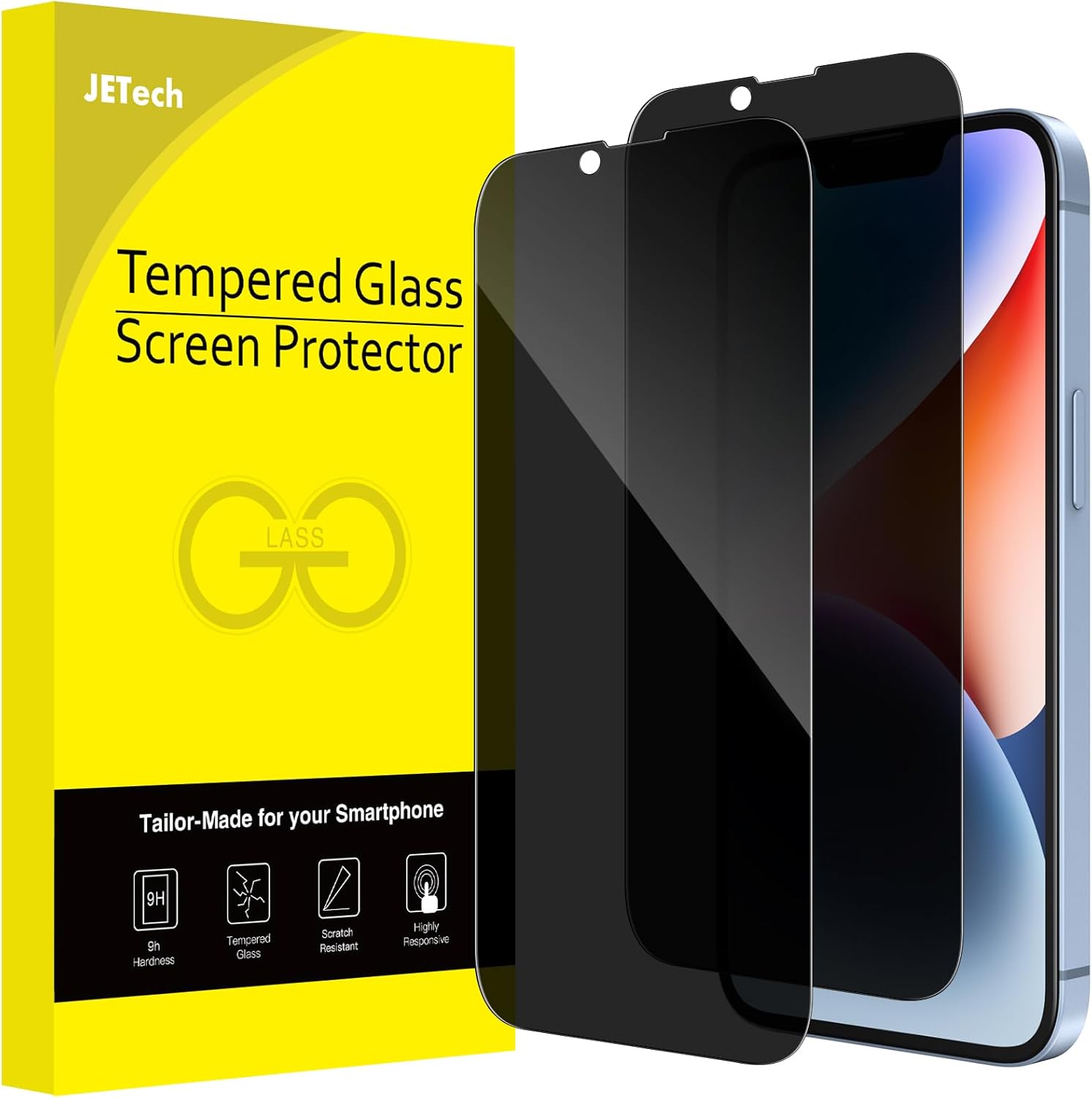 JETech Privacy Full Coverage Screen Protector for iPhone 17e (2026) / iPhone 16e / iPhone 14 6.1" — Anti-Spy Tempered Glass, Edge-to-Edge, Case-Friendly (2-Pack)