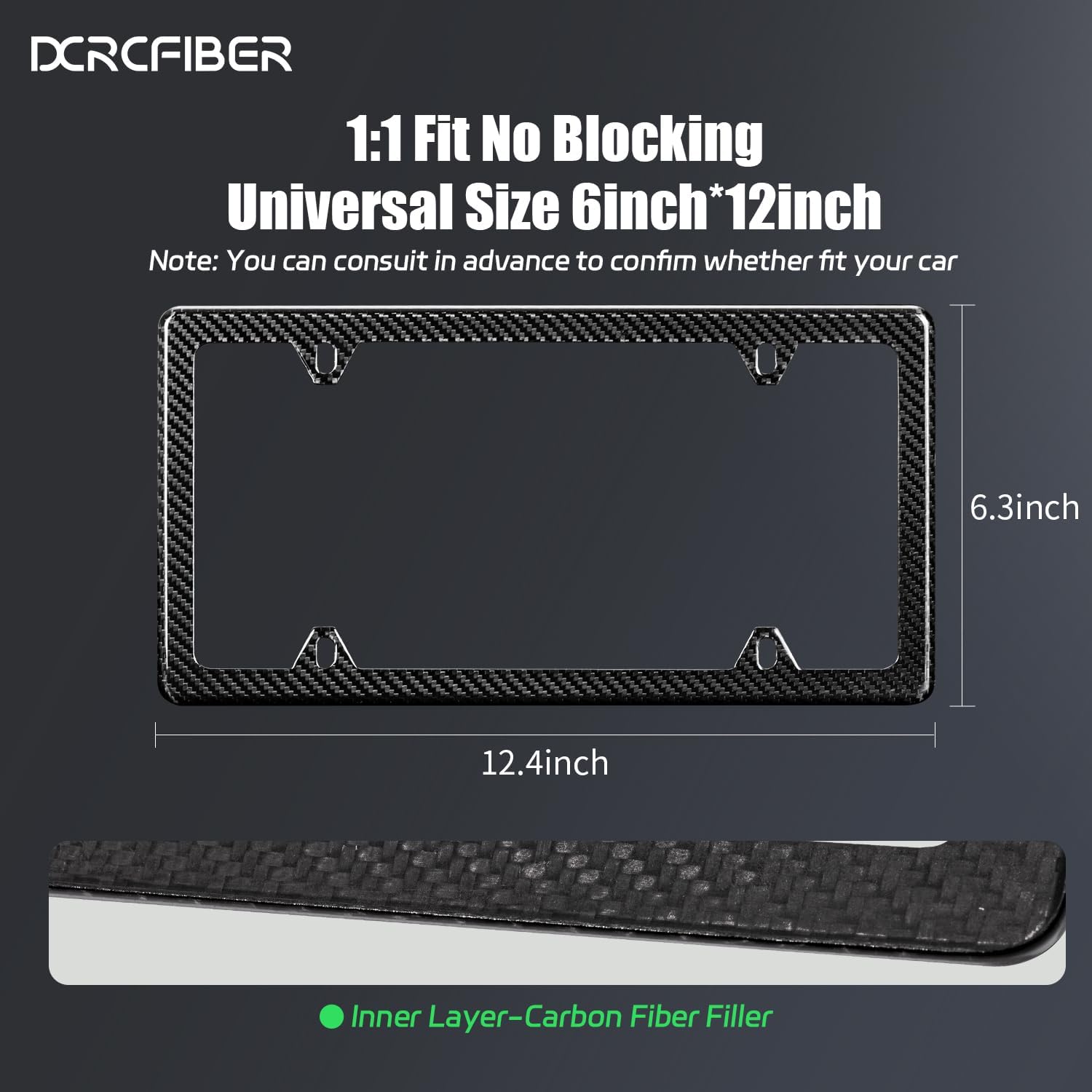 Thumbnail 1 de DCRCFIBER Real Carbon Fiber License Plate Frame 🧷