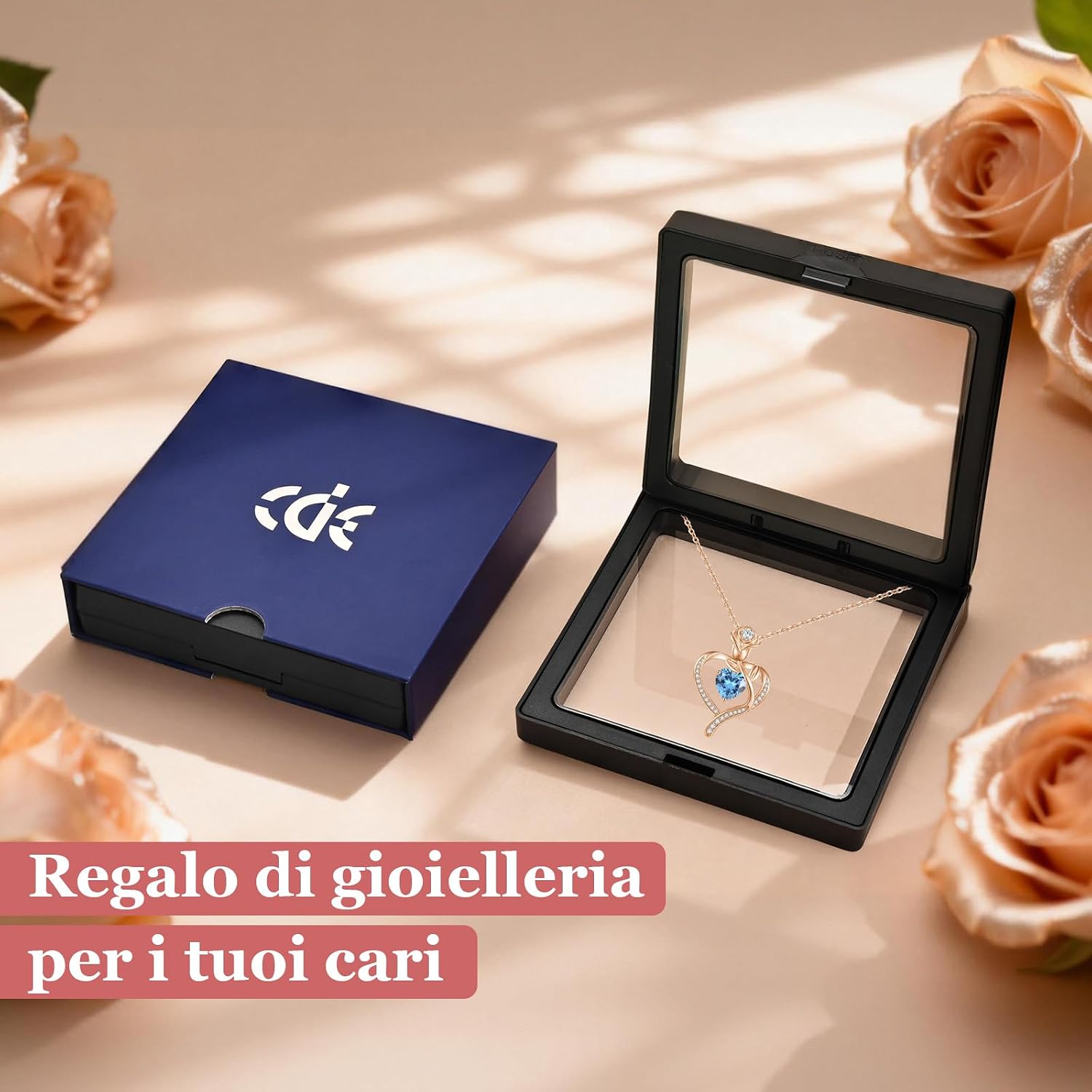Detalle 2 de CDE Collana Oro Rosa Cuore Pendente Pietra di Nascita – Eleganza romantica e personalizzata