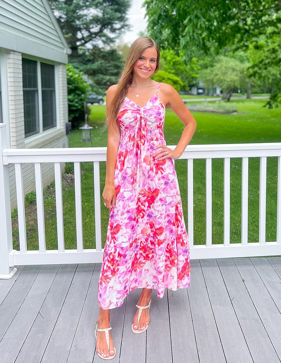 Detalle de GRACE KARIN Womens Summer Floral Maxi Dress: Boho-Chic Beachwear with Pocket