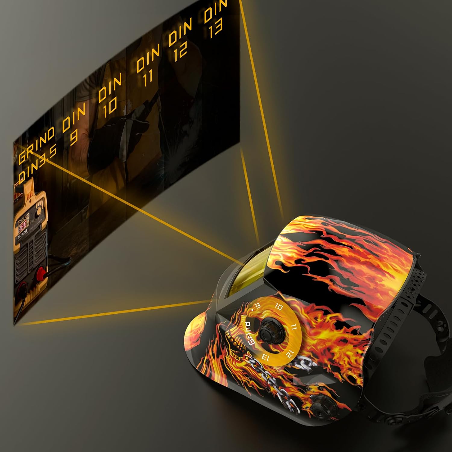 Detalle 2 de TOOLIOM auto-darkening welding helmet, 3.64 x 1.67-inch view