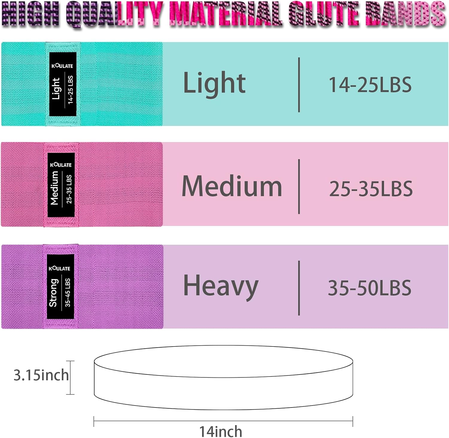 Thumbnail 6 de koulate 3-Level Fabric Resistance Exercise Bands (Multi-Colored)