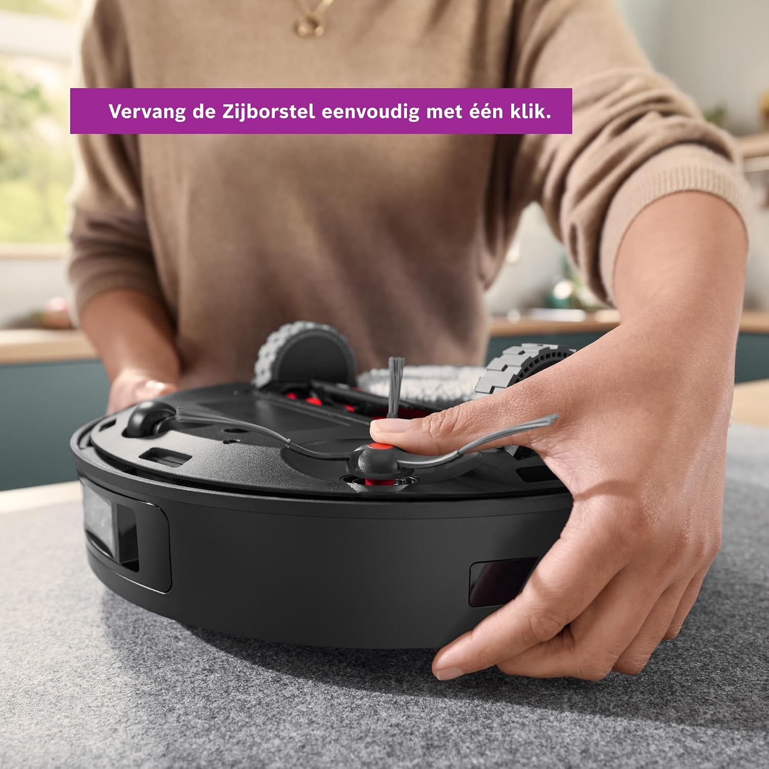 Detalle de Bosch BHZRSB zijborstel voor Spotless-robots, afneembaar voor hoeken en randen