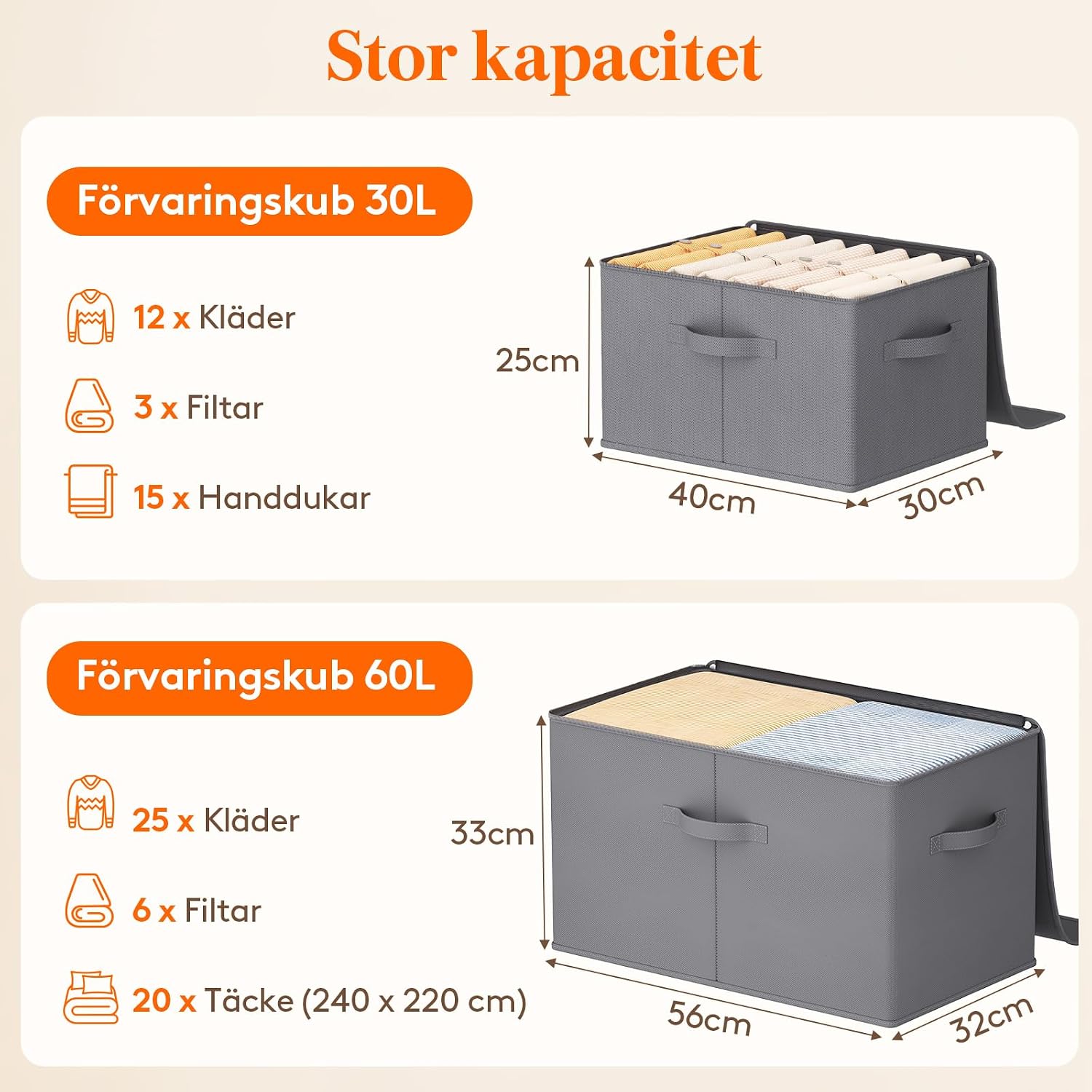 Detalle de Lifewit 24300 förvaringslådor med lock, 30 l, vikbara, grå, 4-pack
