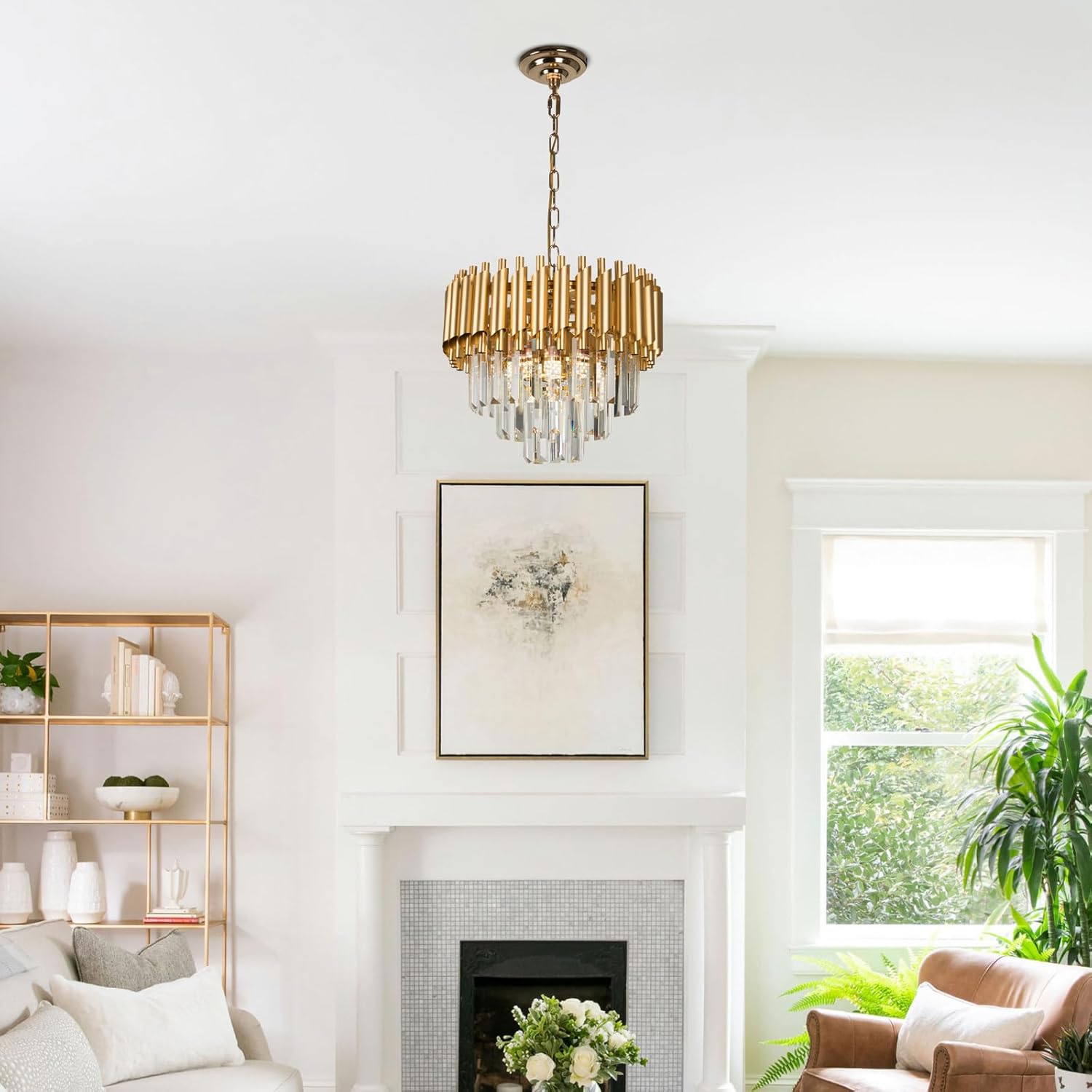 Thumbnail 5 de FRIXCHUR Gold Crystal 3-Tier Raindrop Flush Mount Ceiling Light (E14, bulbs not included)