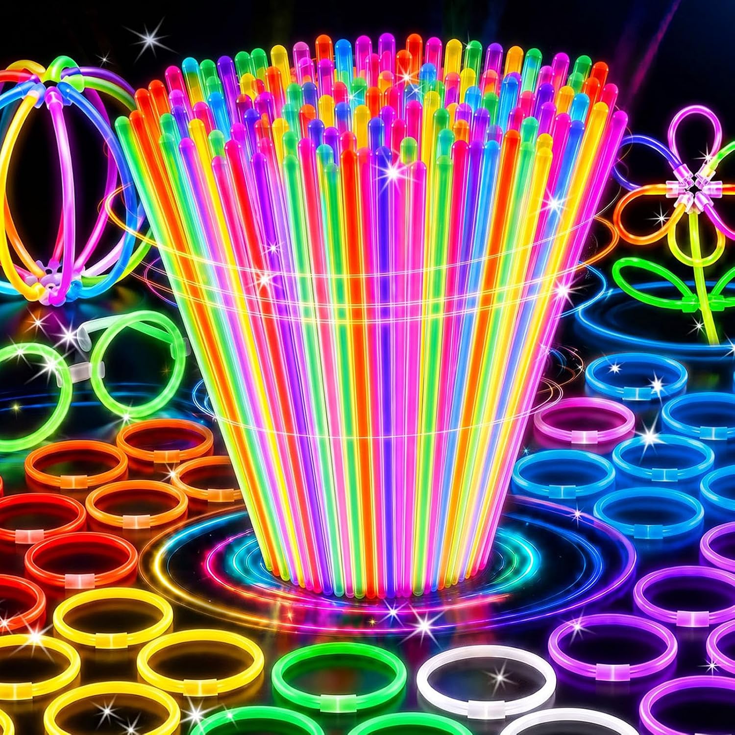 Detalle de LovesTown 8-Inch Glow Sticks, 500-Count Party Pack with Connectors