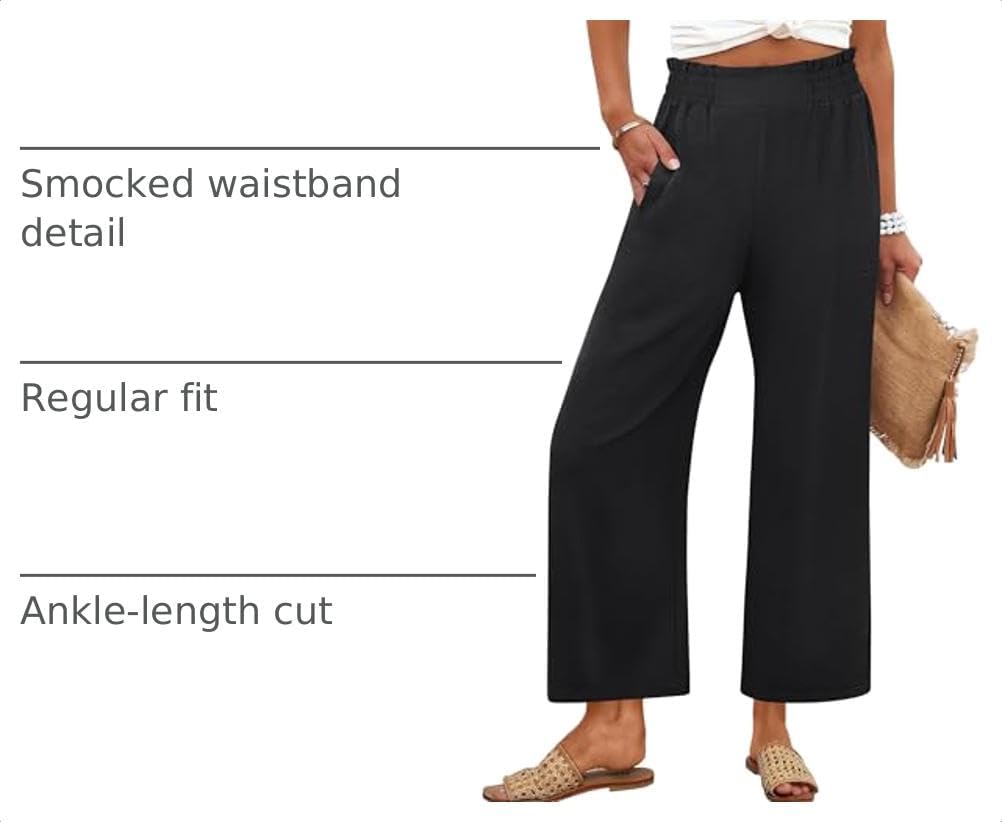 Detalle 2 de ANRABESS Womens Wide Leg Palazzo Pants – High Waisted, Cropped, Beach-Ready with Pockets