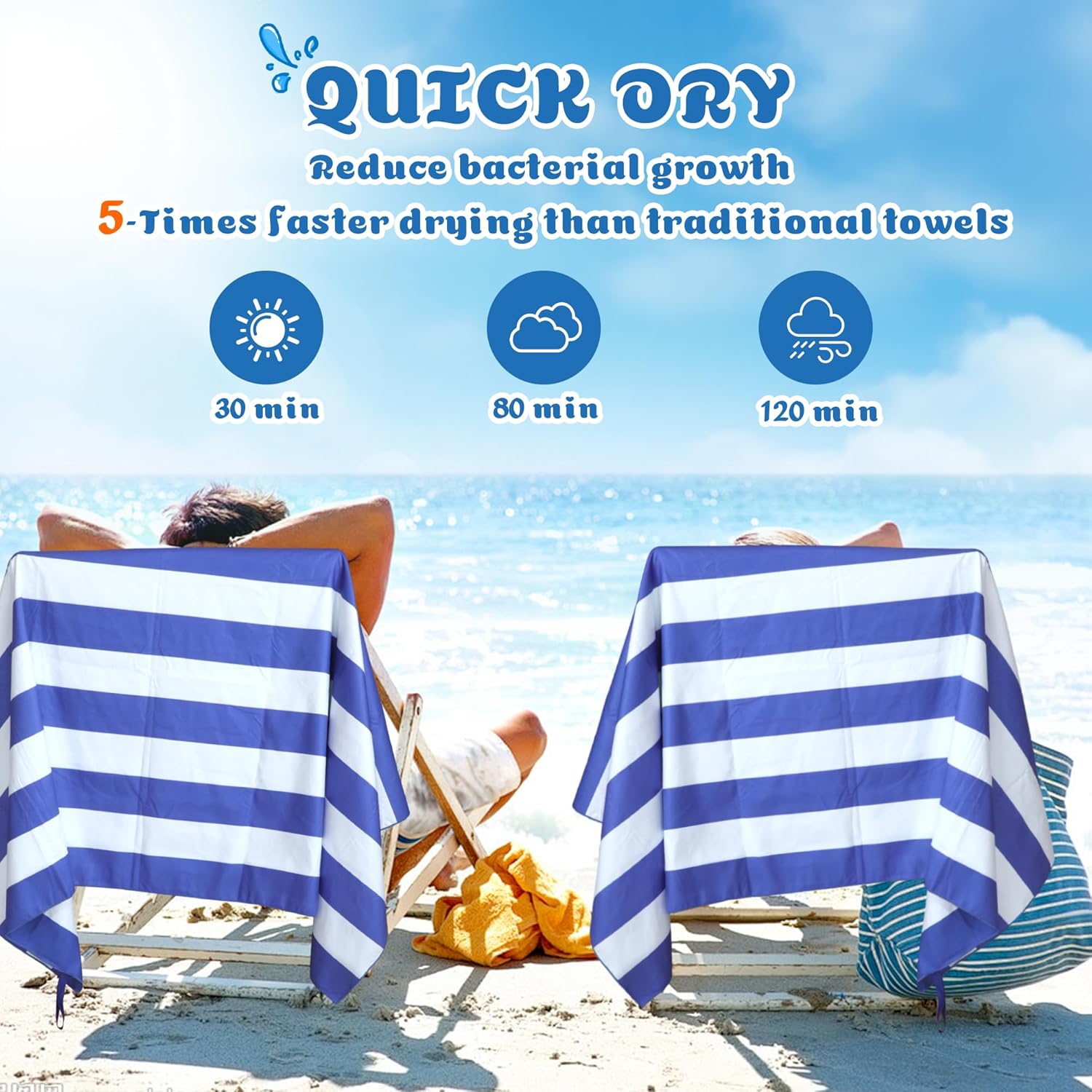 Thumbnail 3 de Anavasi Microfibre Beach Towels for Adults (2 Pack) 180 x 90 cm with Drawstring Bag