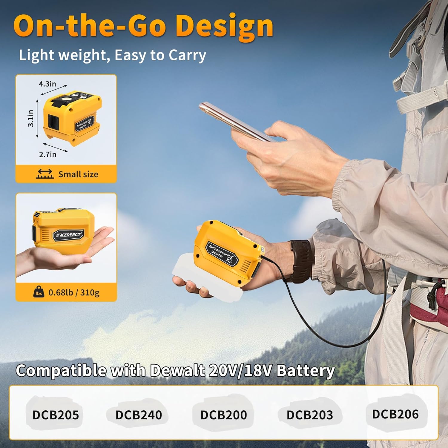 Detalle de Kzreect 220W Power Inverter for DeWalt 20V/18V Batteries