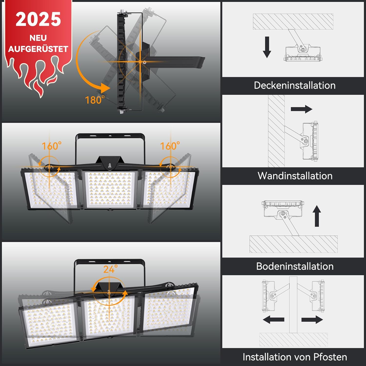 Thumbnail 4 de SOLLA 750W 2025 Plus – LED Außenflutlicht mit 3 Köpfen, 75.000 lm, IP66, 6000K Tageslichtweiß