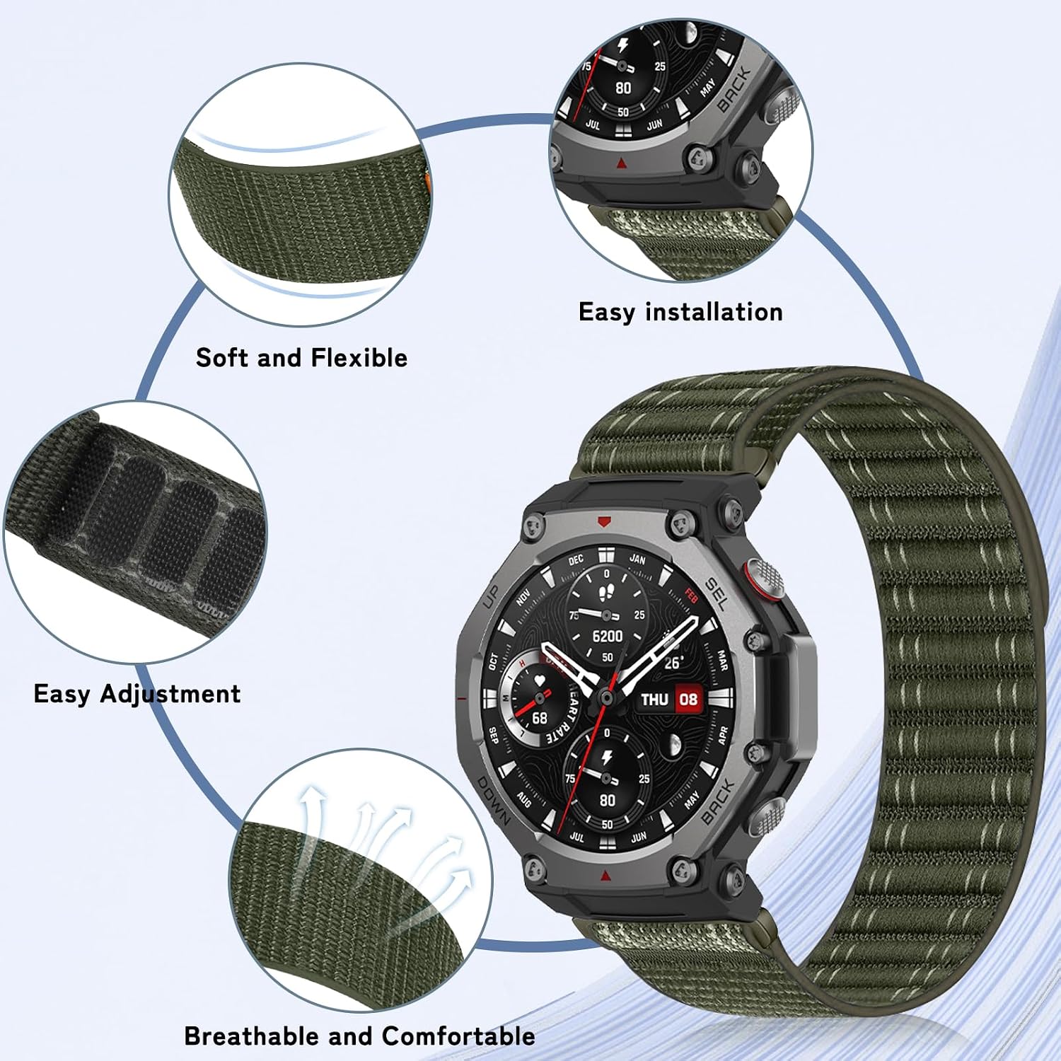 Thumbnail 1 de RosMank Wavy Nylon Watch Band for Amazfit T-Rex 3