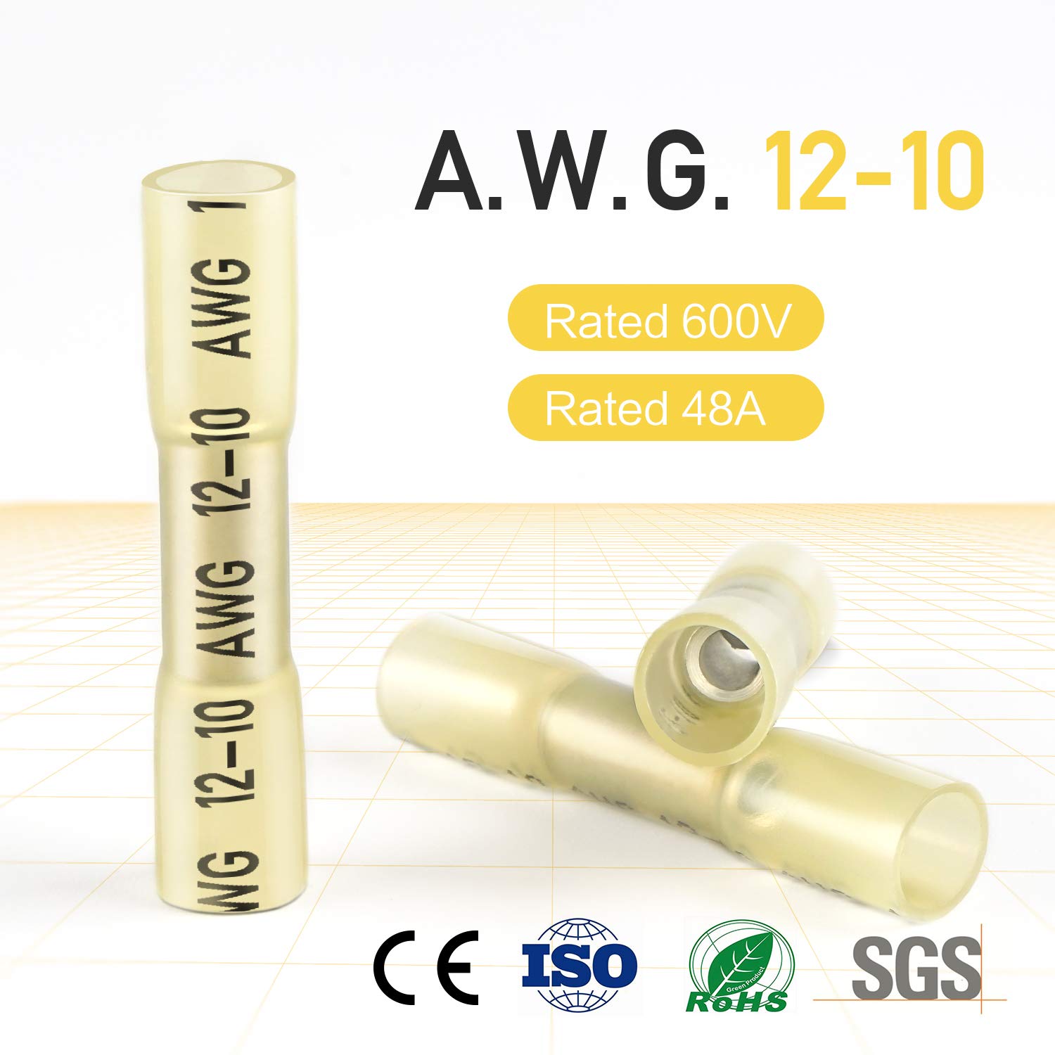 Detalle 2 de TICONN TICONN - 067 Heat Shrink Butt Connectors, Yellow, 12–10 AWG, 120-Pack