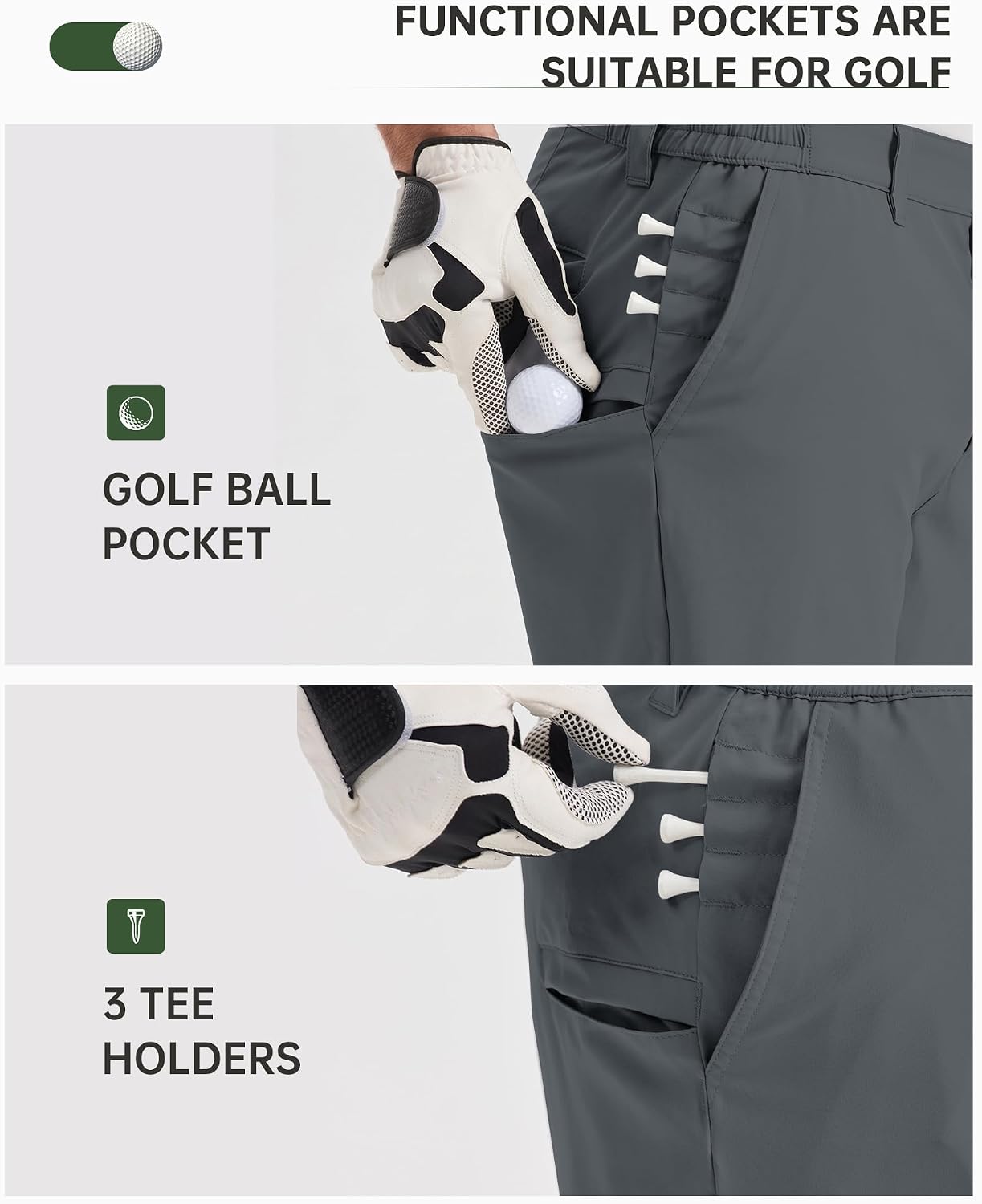Detalle de 33,000ft Men's Golf Shorts 9" Dry Fit Stretch with UPF 50+ and 4-Way Flex