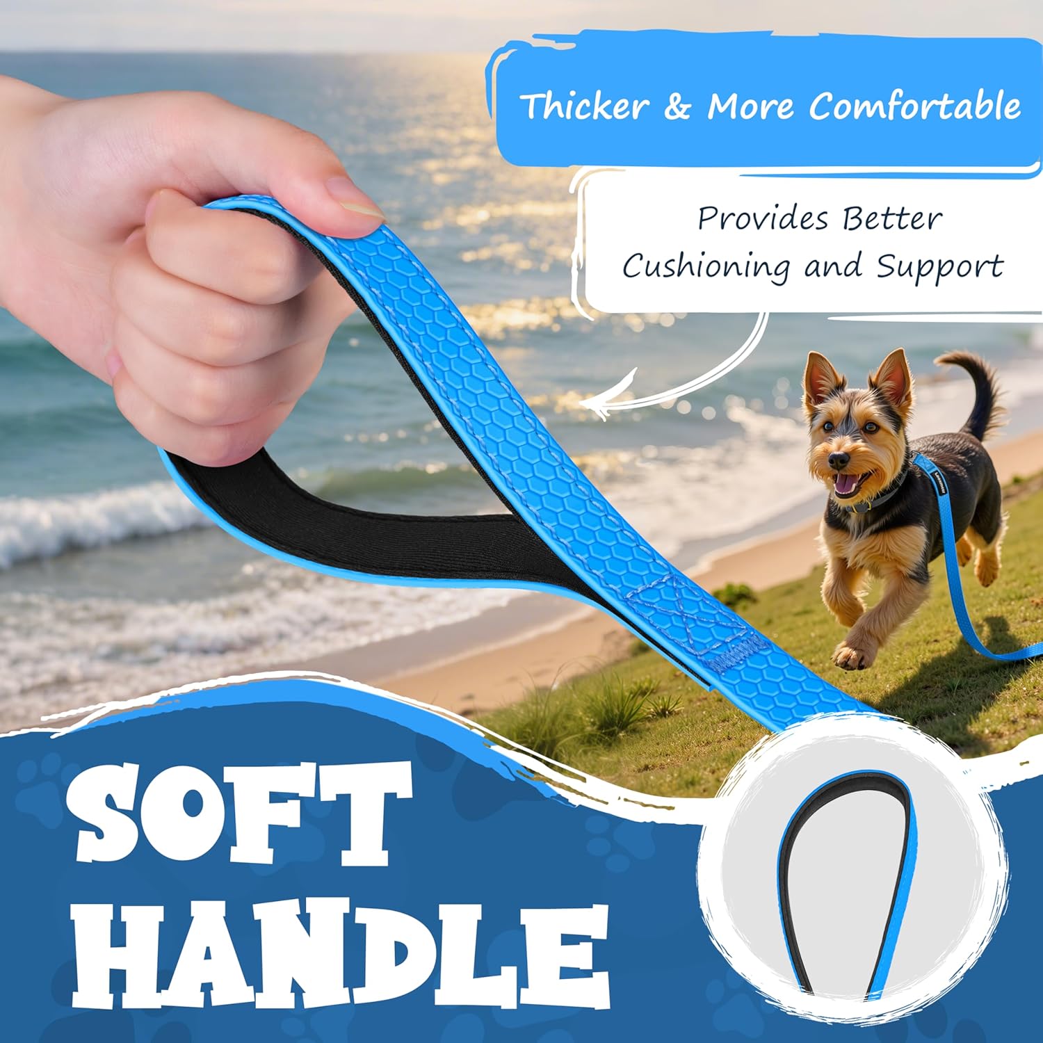 Detalle de Looxmeer Training Lead for Dogs 5m/16ft: Extra‑Long, Waterproof Training Lead with Padded Handle