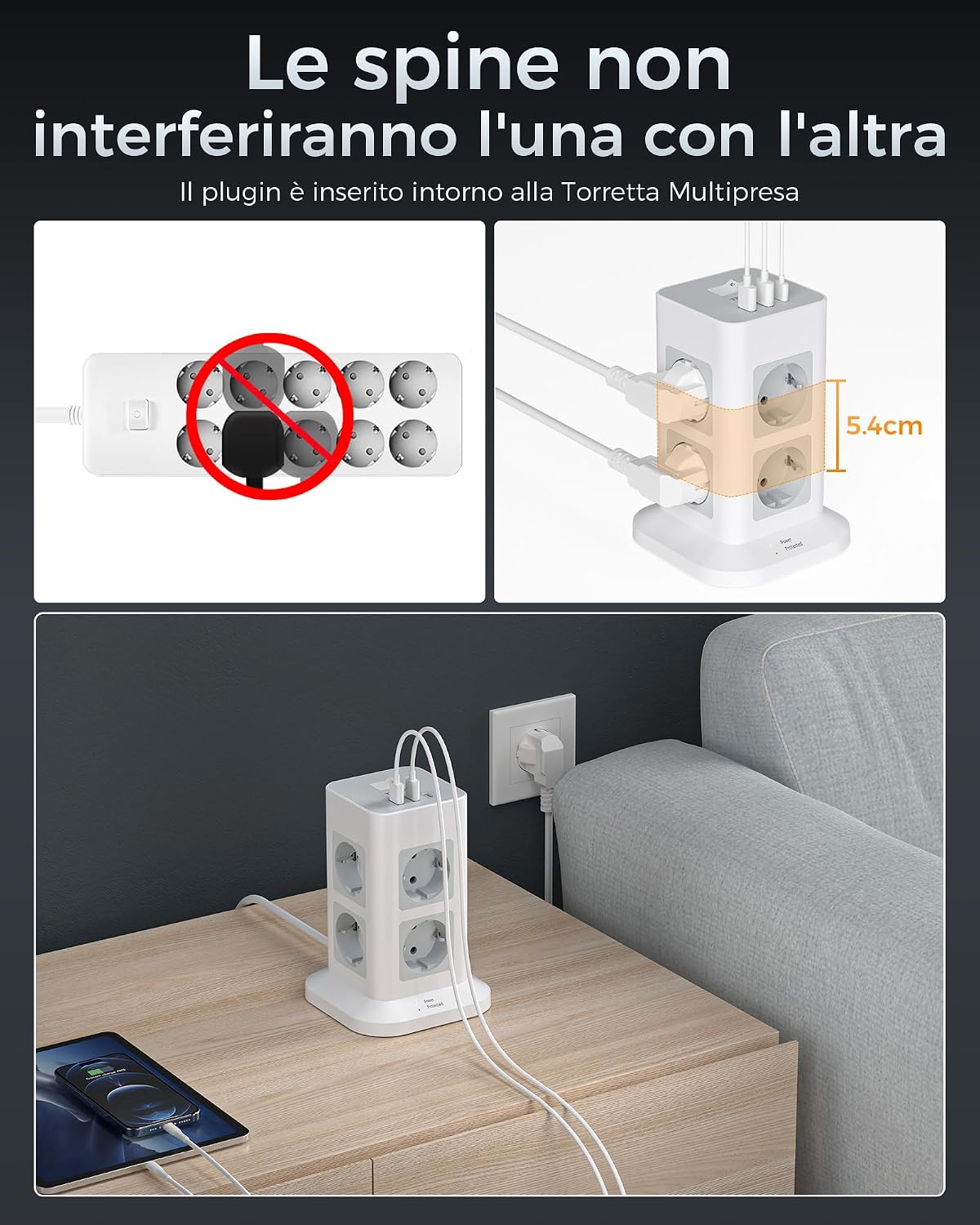 Thumbnail 2 de TESSAN Ciabatta Multipresa con 8 Prese e 3 USB 5M