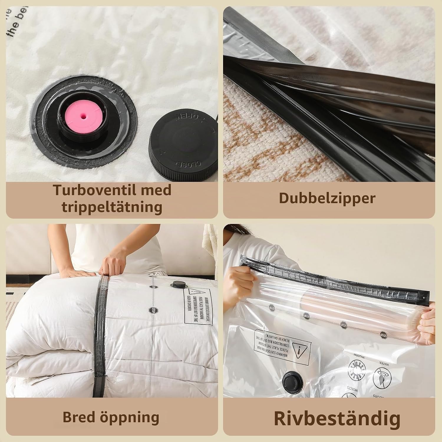 Detalle de KEVIAN vakuumpåsar för kläder, 10-pack med sladdlös pump i tre storlekar