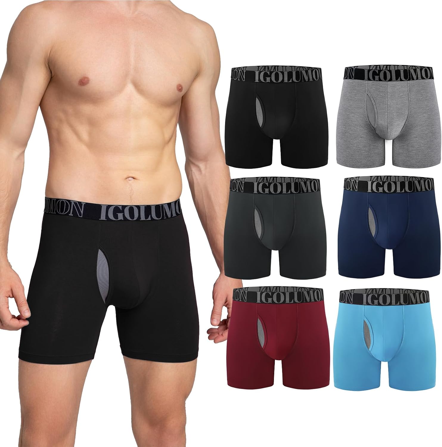 Detalle de IGOLUMON Bamboo men’s boxers shorts multipack with fly (95% bamboo rayon)