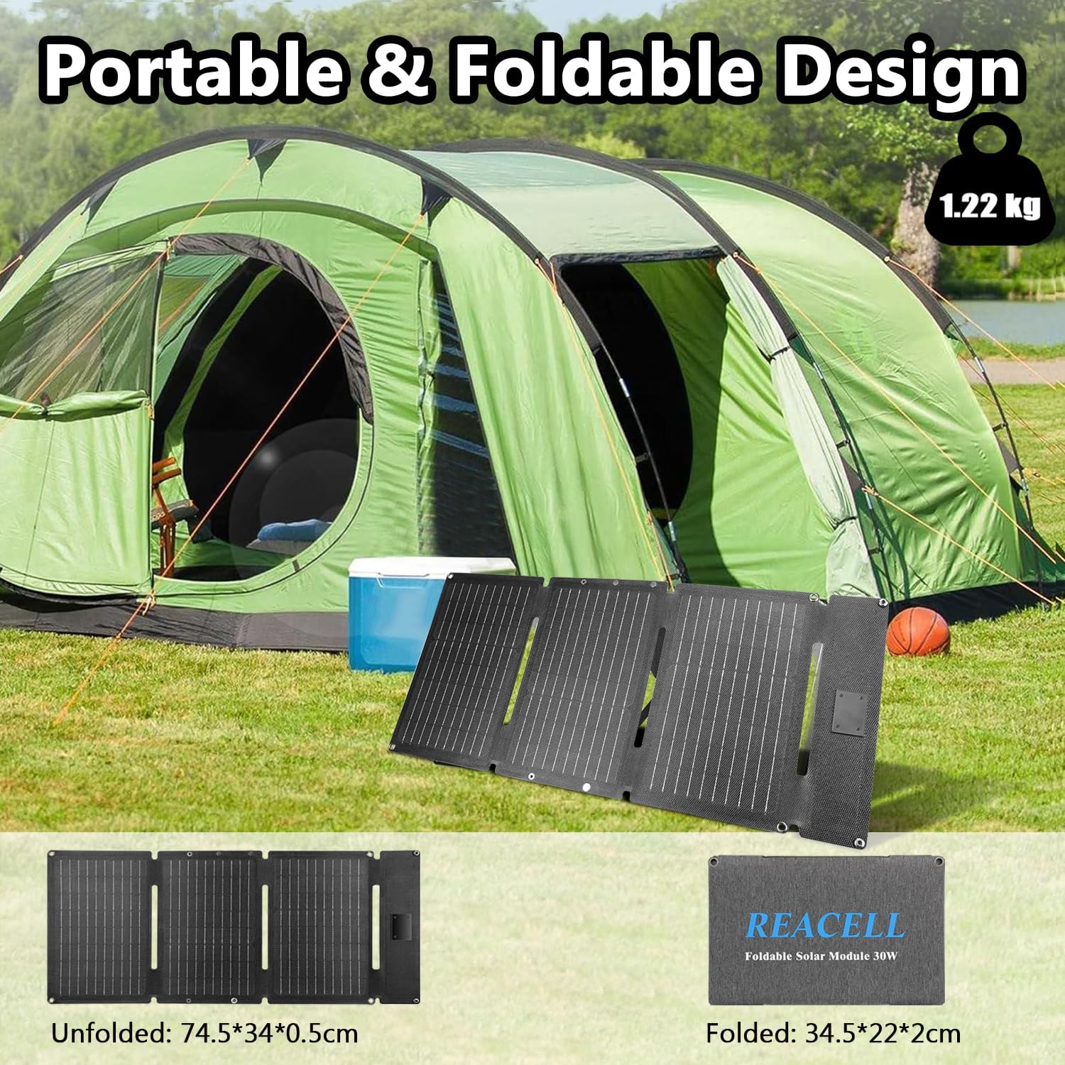 Thumbnail 3 de REACELL Chargeur Solaire 30W Portable avec Ports USB-C et USB-A — Panneau Pliable Étanche IP65
