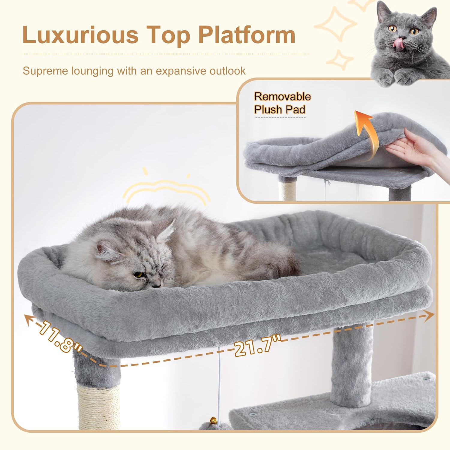 Detalle de Heybly Cat Tree, 193cm Tall Heavy Duty Cat Tower for Big Cats with Extra Wide Baseboard