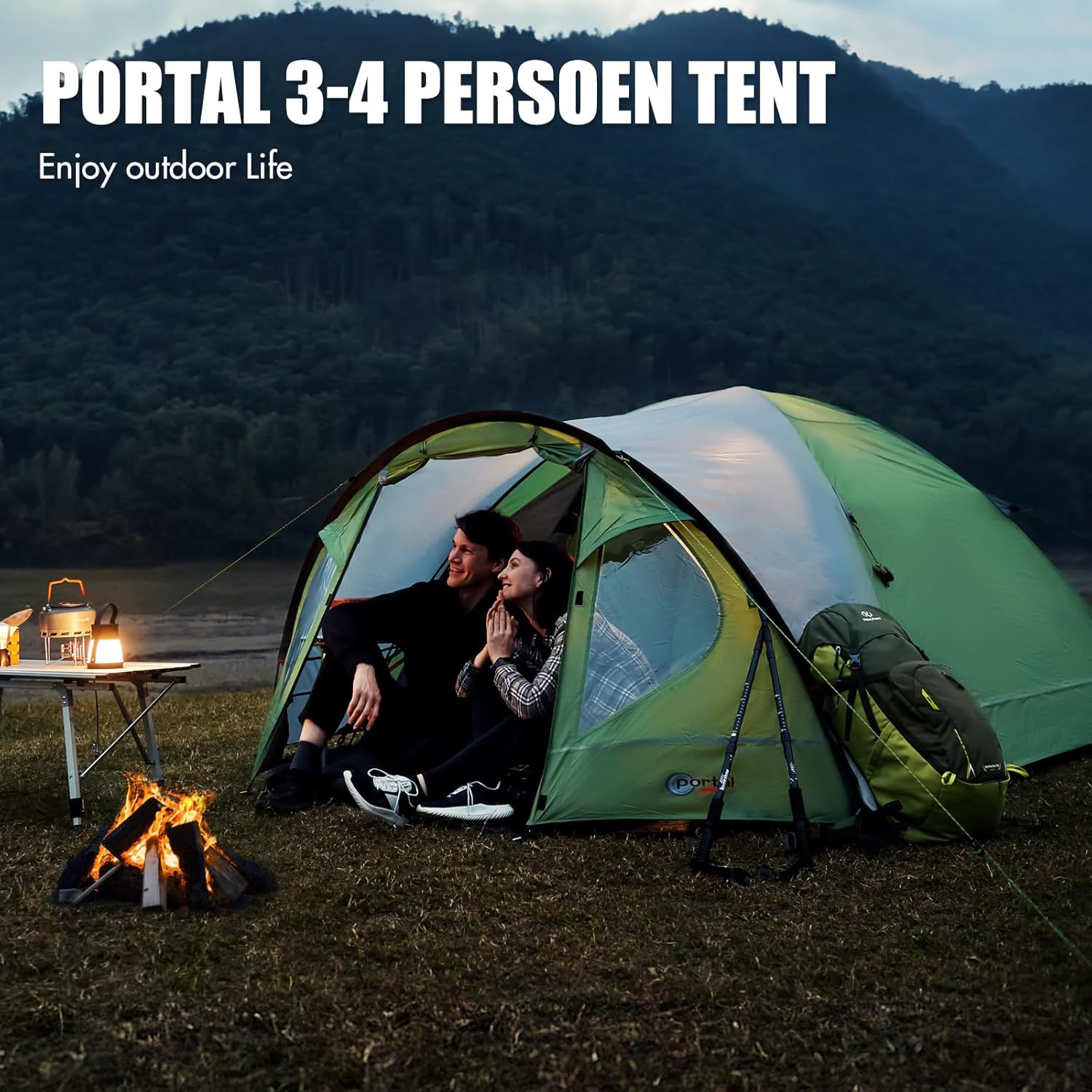 Thumbnail 1 de Portal 3-4 Man Tent with Porch: 4000mm Waterproof Family Dome for Outdoor Camping