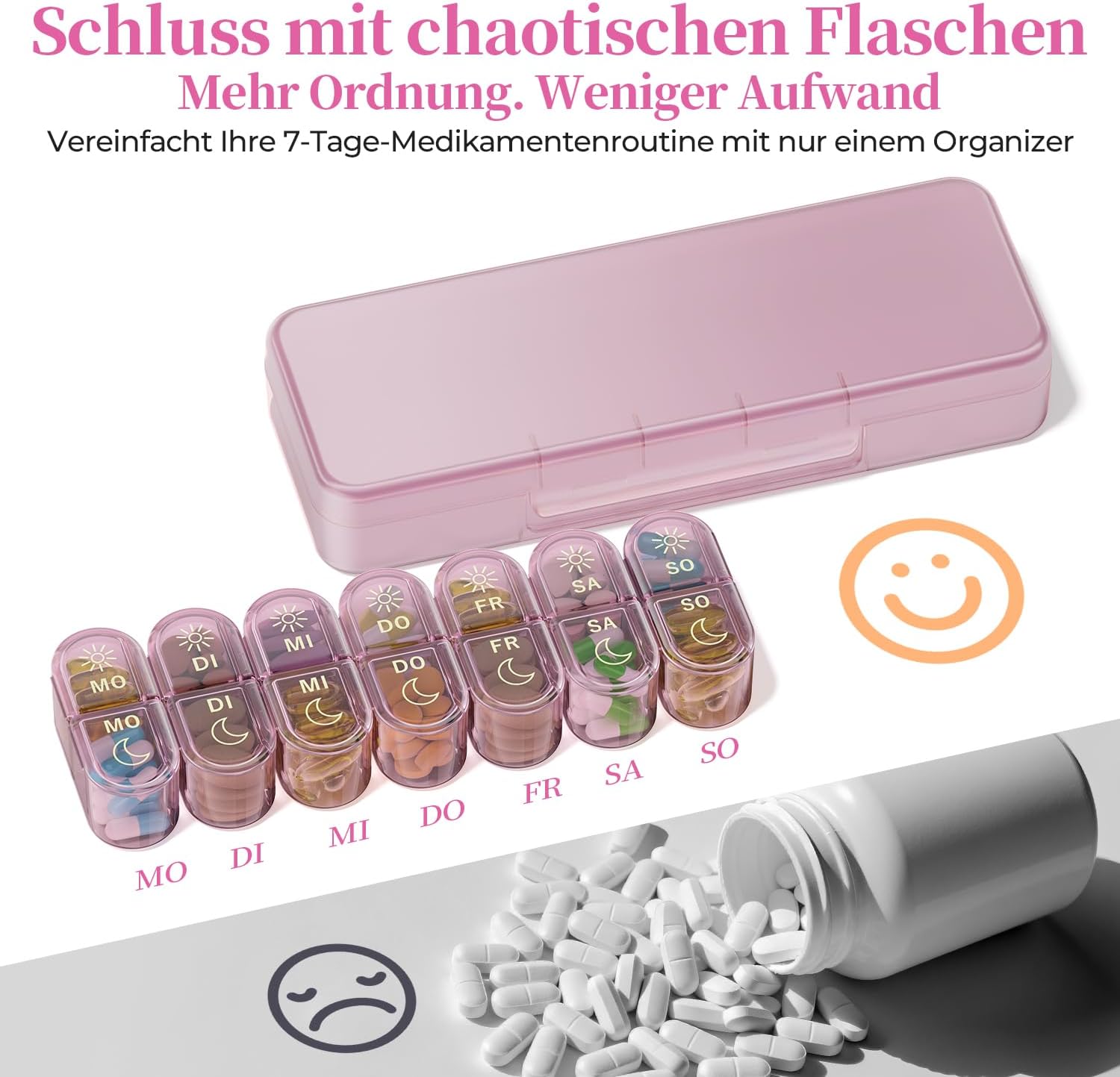 Thumbnail 3 de Betife Tablettenbox für 7 Tage (2× täglich) mit 2 Schublenboxen, 14 Fächer für unterwegs – violett