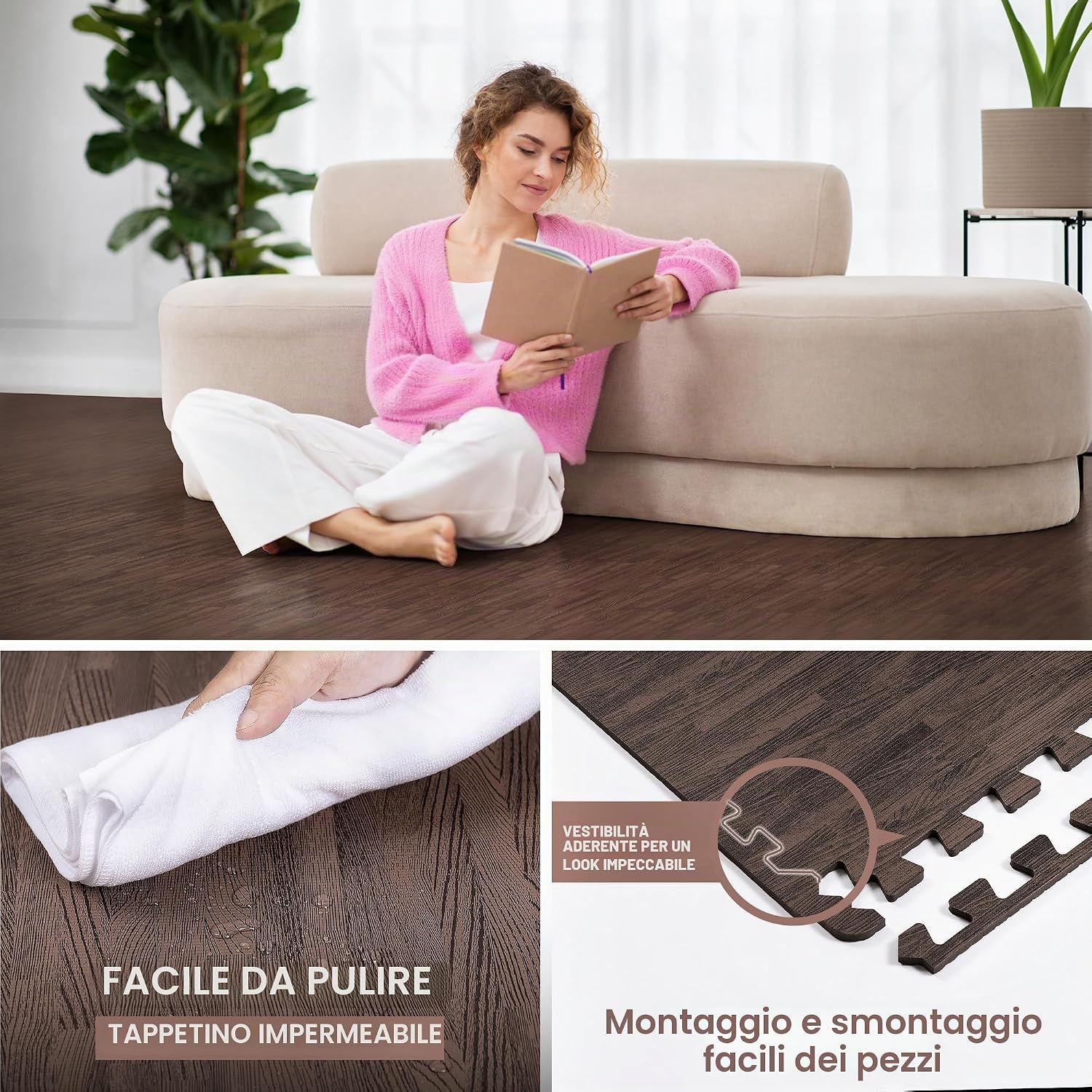 Detalle de Yes4All EWUN tappeto a incastro in EVA Rovere scuro (12 piastrelle) per pavimentazioni modulari