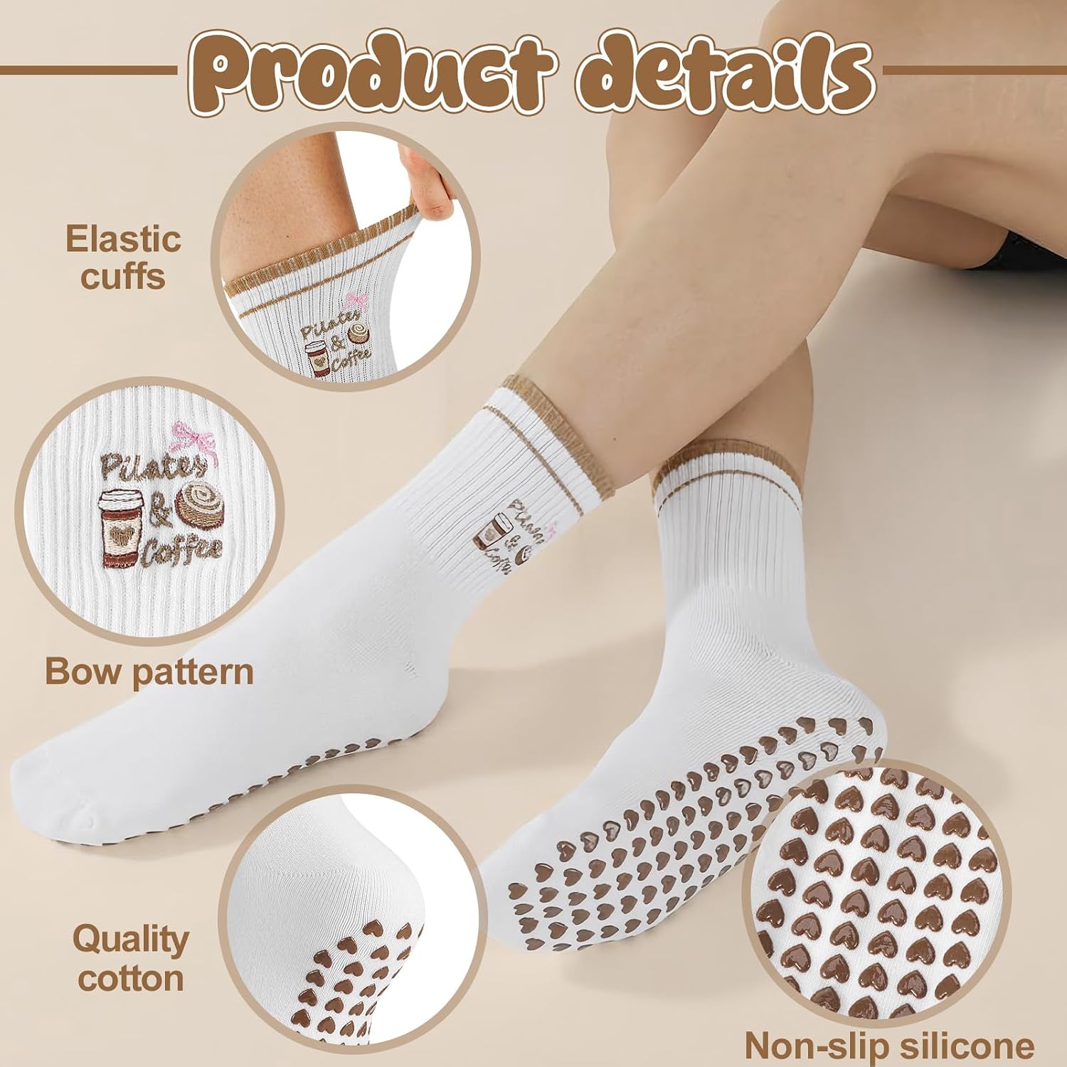 Thumbnail 3 de Zuimei 4 Pairs Cute Pilates Socks with Grips – Non-Slip Ruffle Yoga Reformer Socks for Home, Barre, Dance and More
