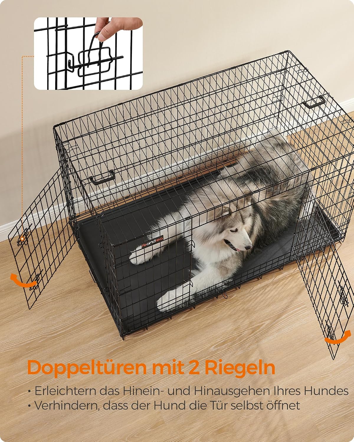 Detalle de Feandrea Hundekäfig klappbar mit 2 Türen, 136 x 79 x 87 cm – XXXL, schwarz