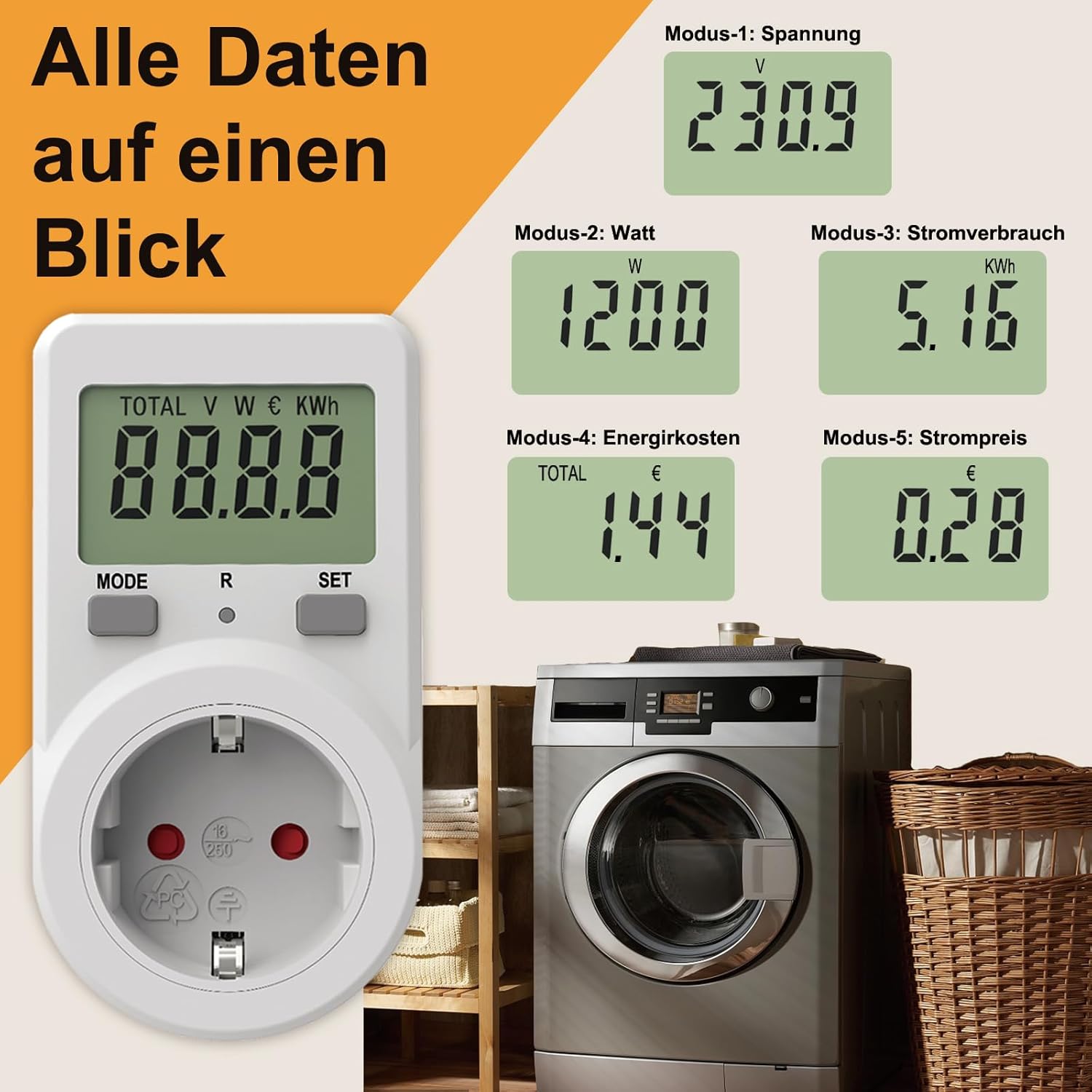 Thumbnail 1 de NOVKIT Stromzähler für Steckdose – Energiekostenmessgerät mit Speicherfunktion (230V / 16A / 3.680W)