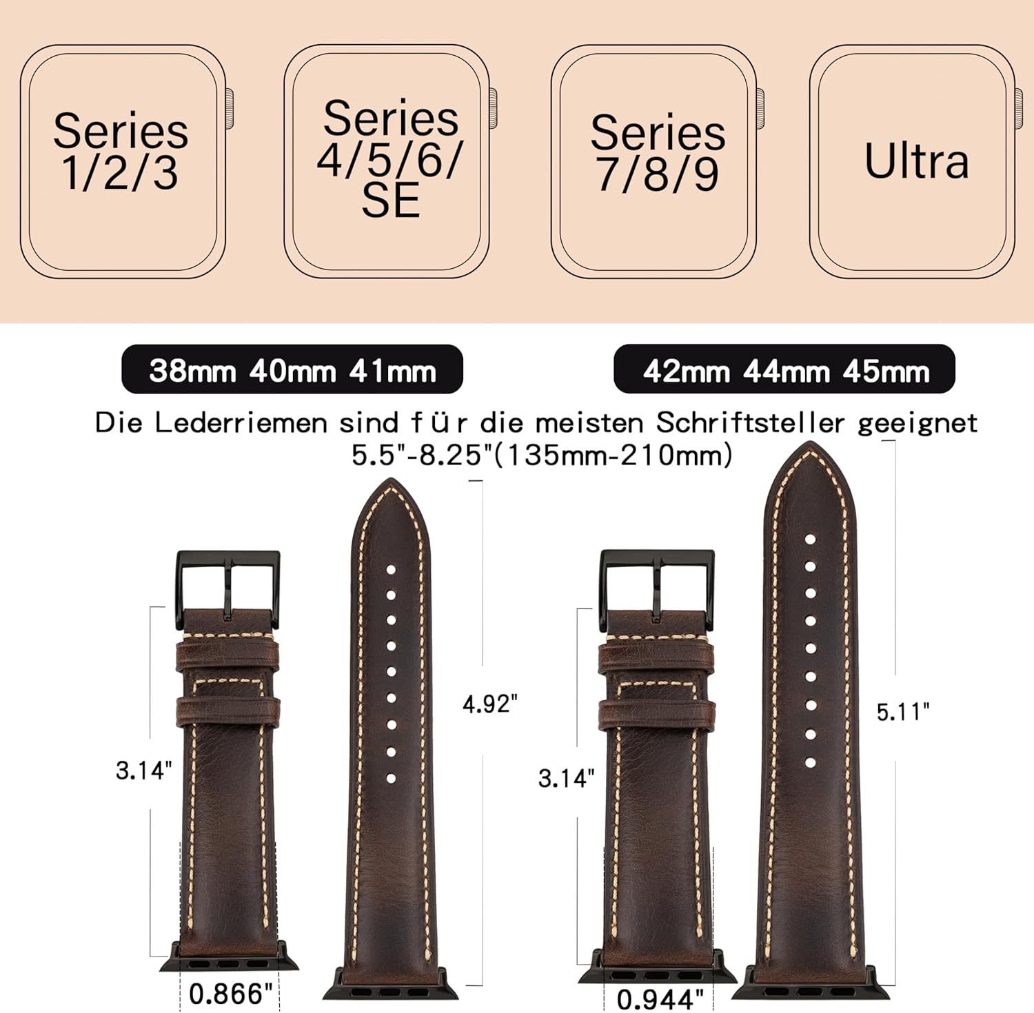 Thumbnail 3 de Gomvadr Vintage Leather Watch Bands for Apple Watch (38–49mm) – wax oil-tanned leather strap