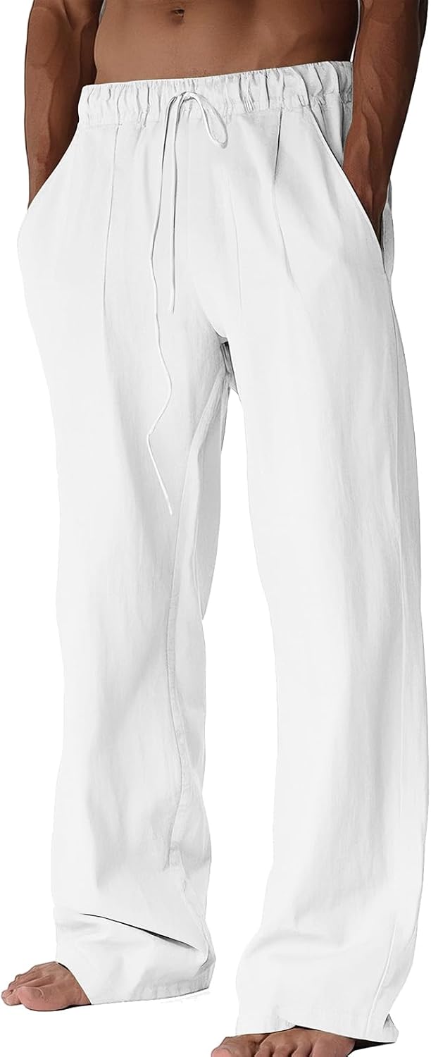 Detalle de BUXKR Men's Lightweight Summer Pants with Elastic Waist and Deep Pockets