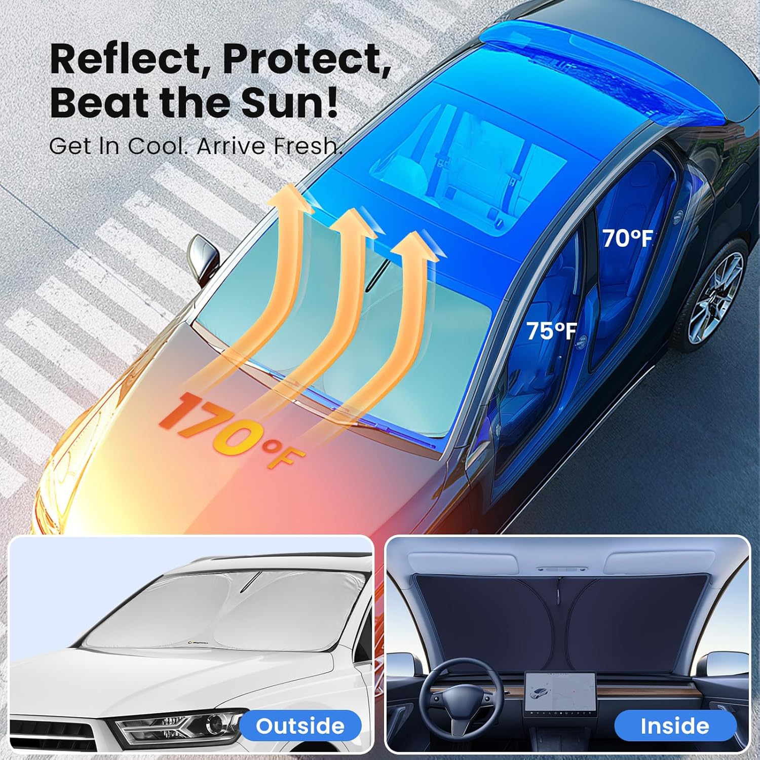 Thumbnail 1 de Magnelex Windshield Sun Shade for GMC Sierra 1500/2500/3500 (2019-2026) – Foldable Front Window UV/Heat Protector