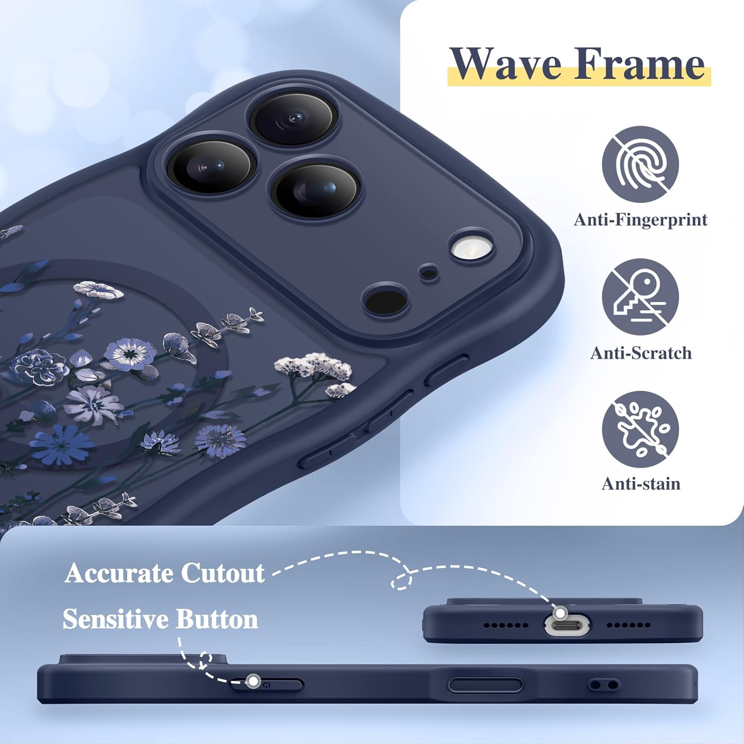 Thumbnail 5 de GVIEWIN iPhone 17 Pro MagSafe Case (6.3-inch) – Curly Wave Edge Floral Translucent Shockproof Cover