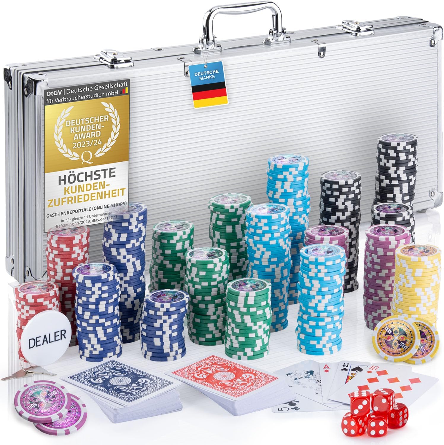 GOODS+GADGETS Profi Pokerkoffer Pokerset 500 – hochwertiges Casino-Set mit Aluminiumkoffer