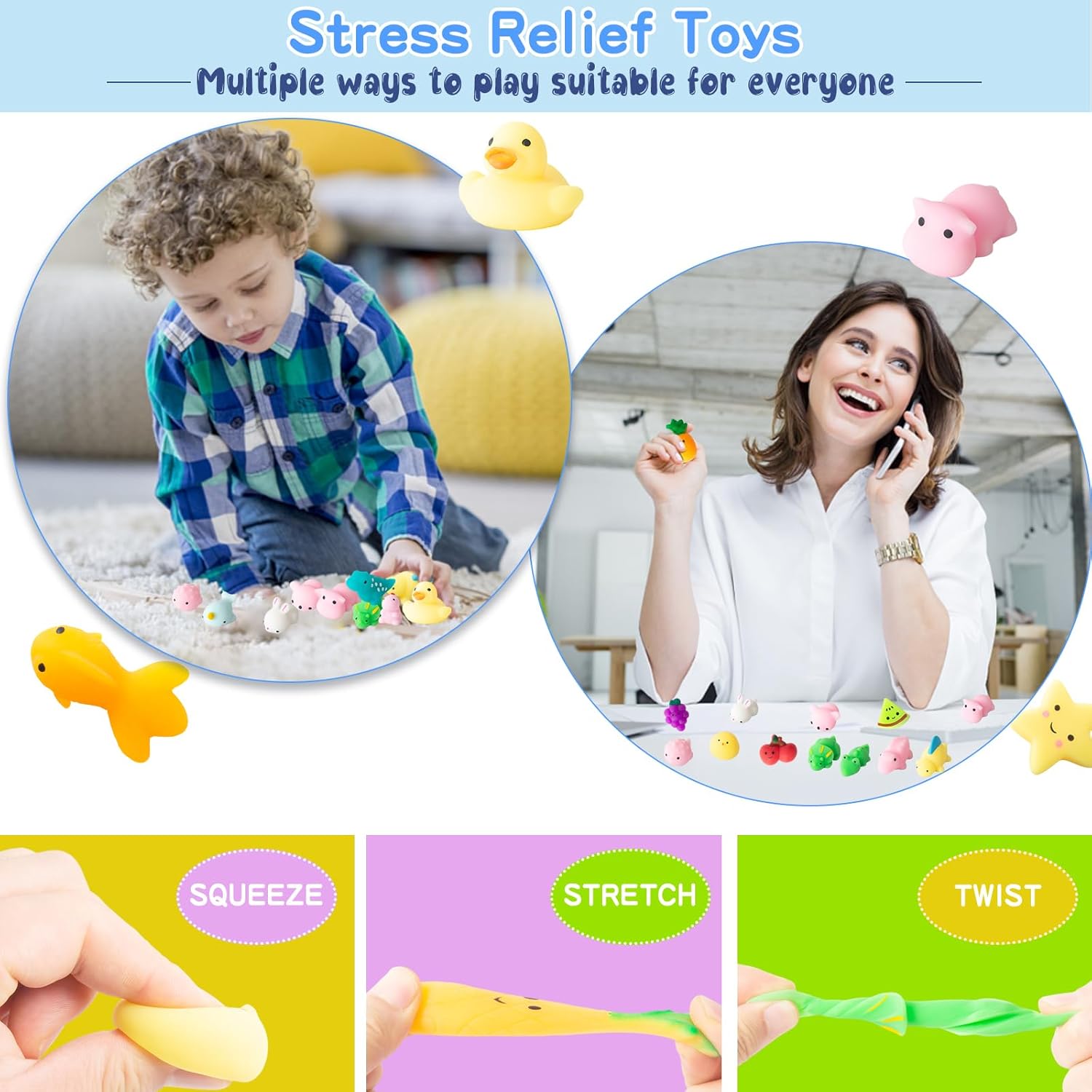 Thumbnail 2 de 32Pcs Mochi Squishy Toys mini kawaii animals & fruits stress relief fidget pack