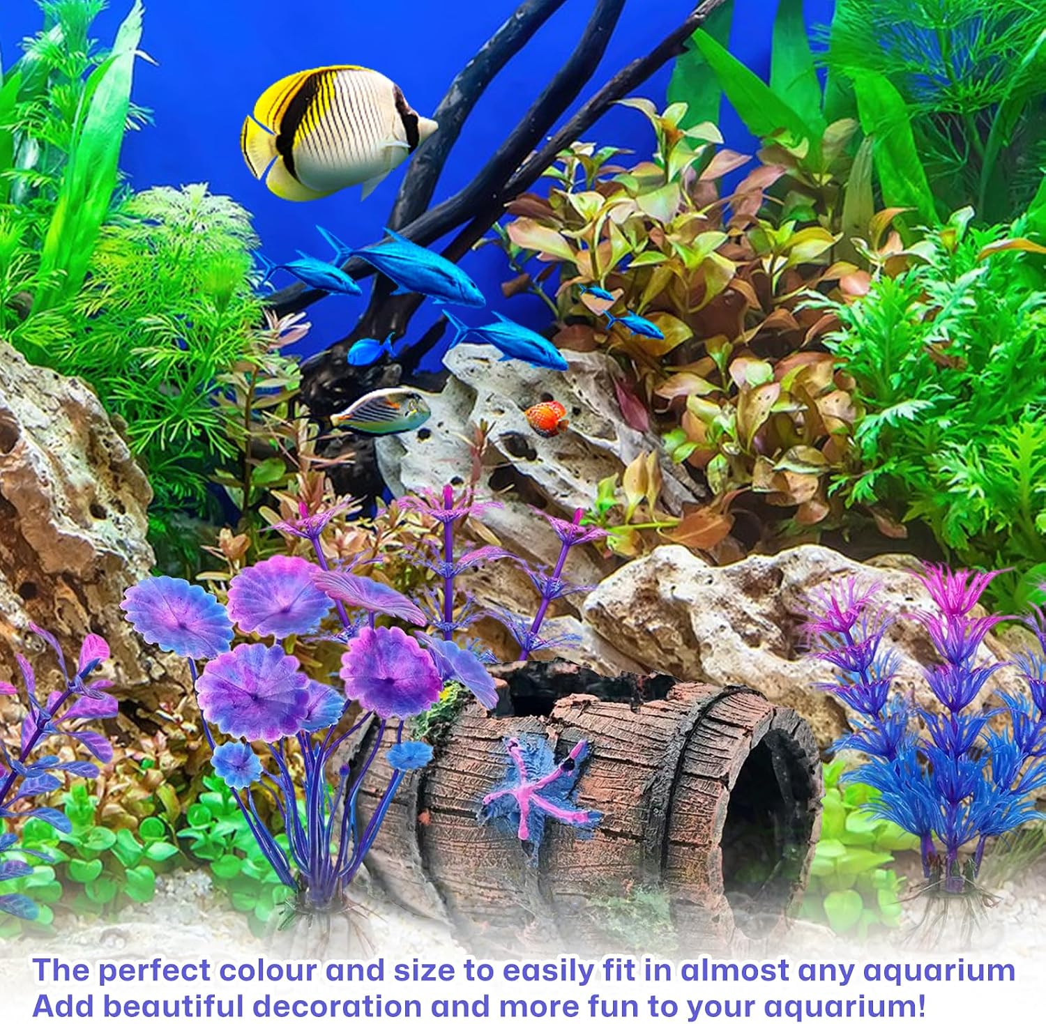Detalle de LZYDKH broken barrel cave ornament with 4 aquatic plants for aquariums