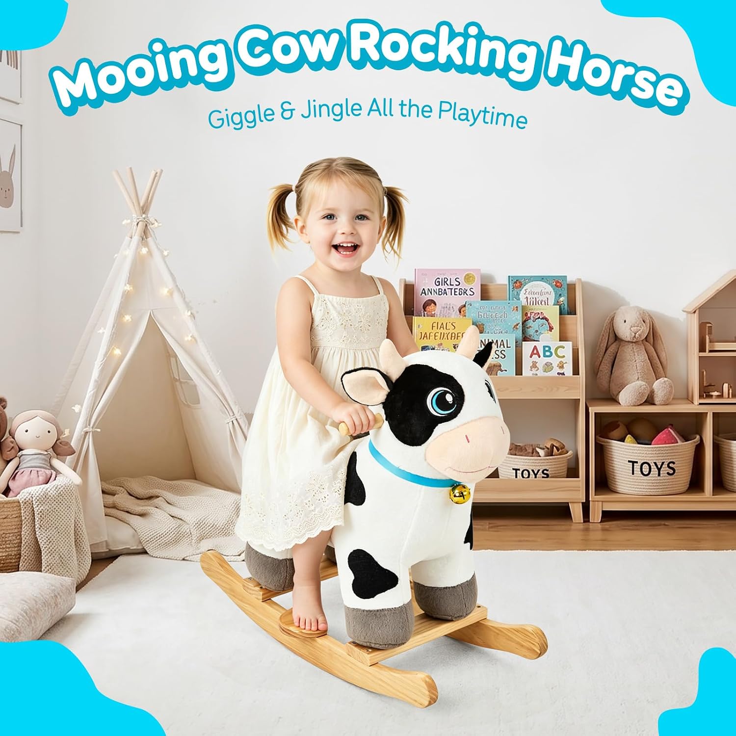 Detalle 2 de FUNLIO Cavallo a dondolo Mucca per bambini 1-3 anni – morbido, sicuro e adorabile