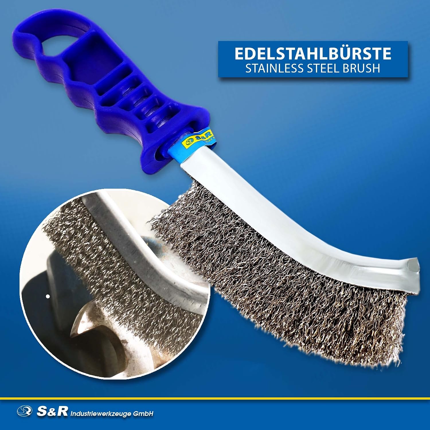 Detalle 2 de S&R 135.033.265 handtrådborstset med tre borstar i stål, mässing och rostfritt stål