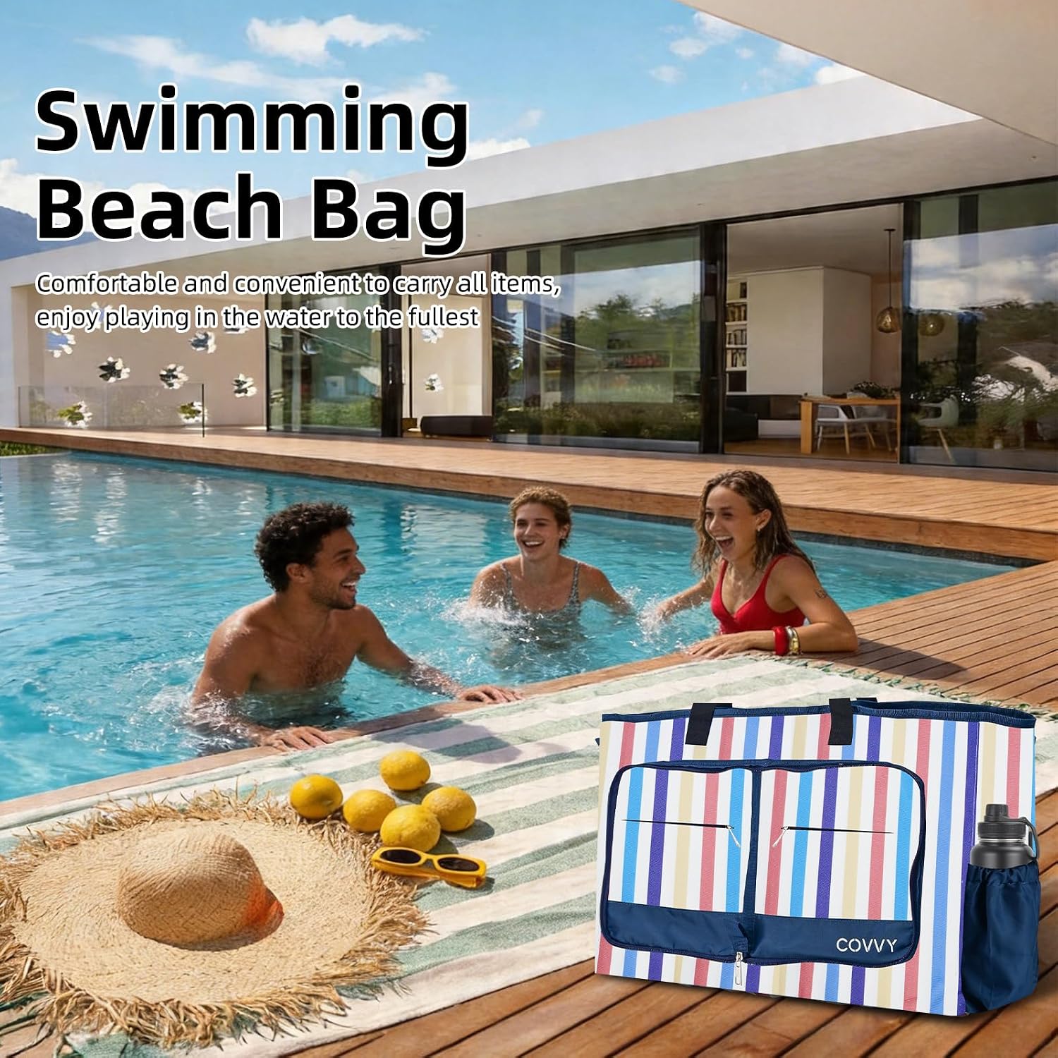 Thumbnail 6 de COVVY Beach Bag: Extra Large Foldable Tote with Zipper, Water-Resistant & 9 Pockets